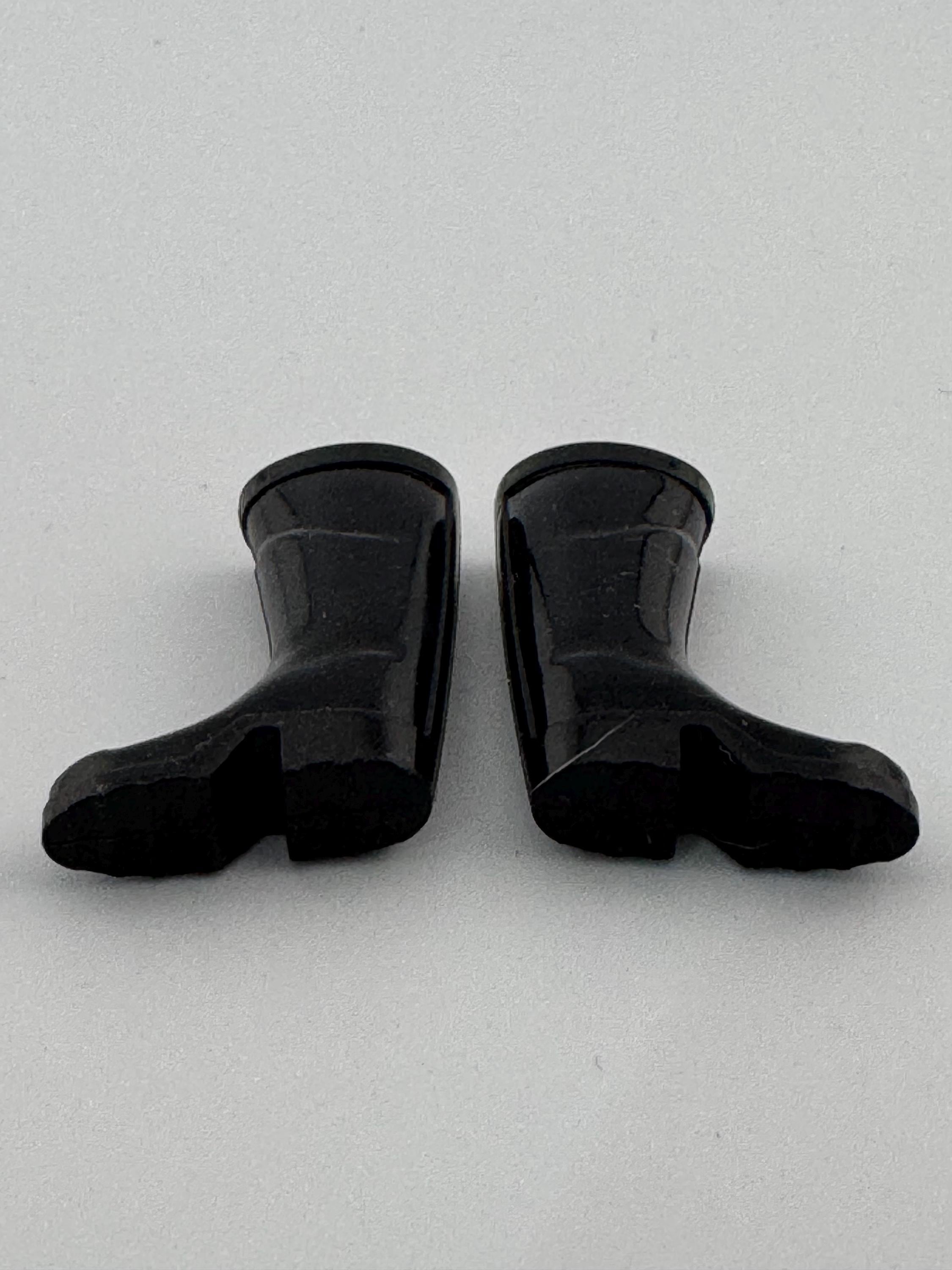 Miniature pair of black plastic wellington boots wellies gardener cake topper decoration scenery dolls