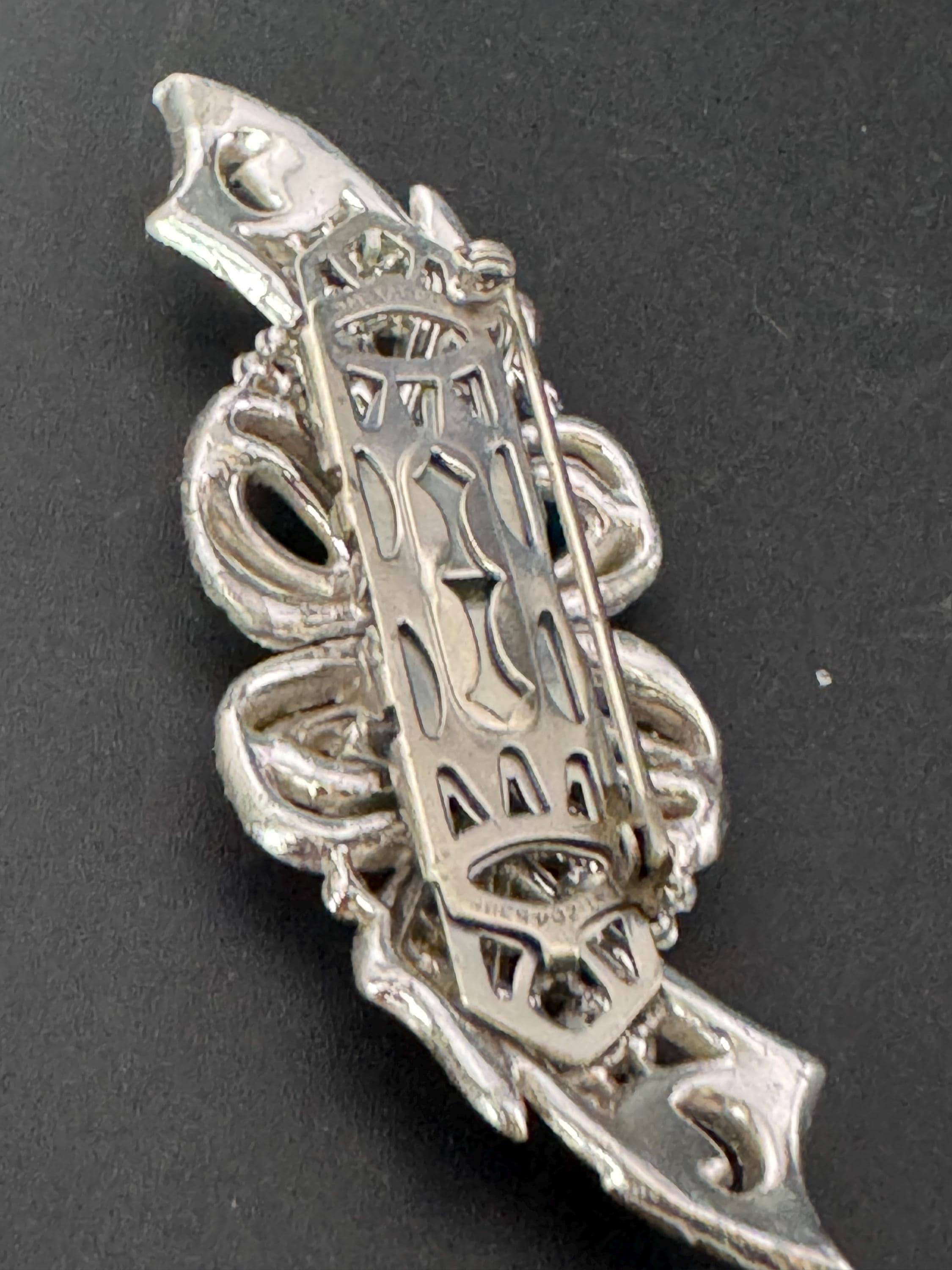 Vintage pair of rhinestone Dress Clips Combination Brooch, duette clip in Silver chrome metal Art Deco