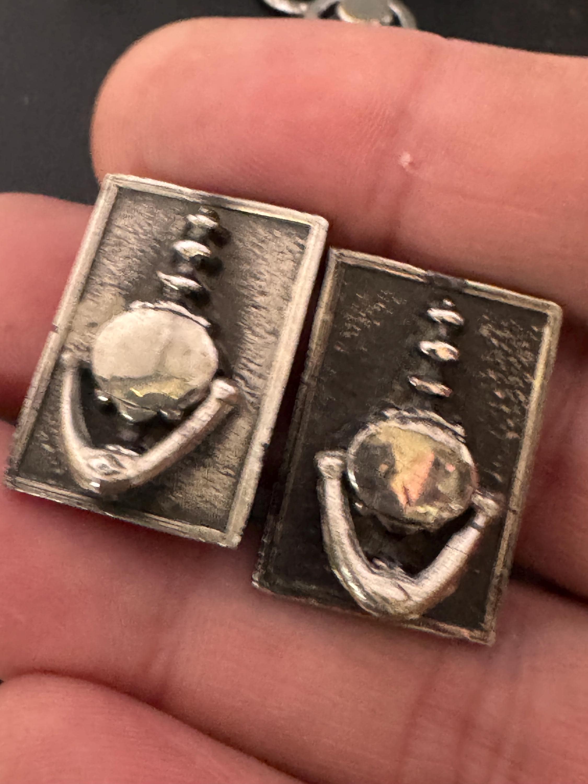 Vintage Novelty Door Knocker Clip On Earrings - Dark Silver Tone