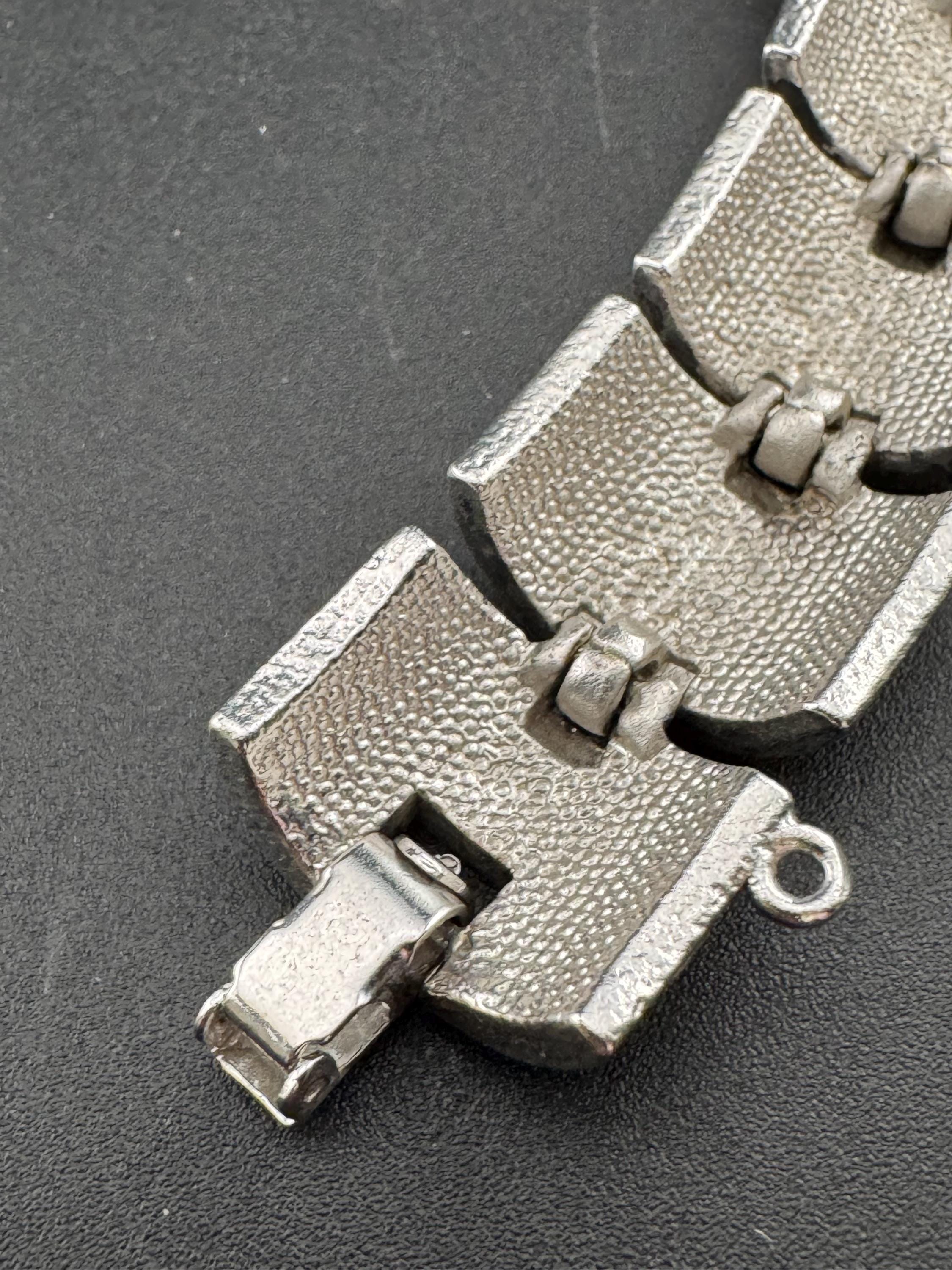 Vintage D’orlan Canada designer rhodium silver plated and marcasite wide panel link bracelet 20cm x 2cm