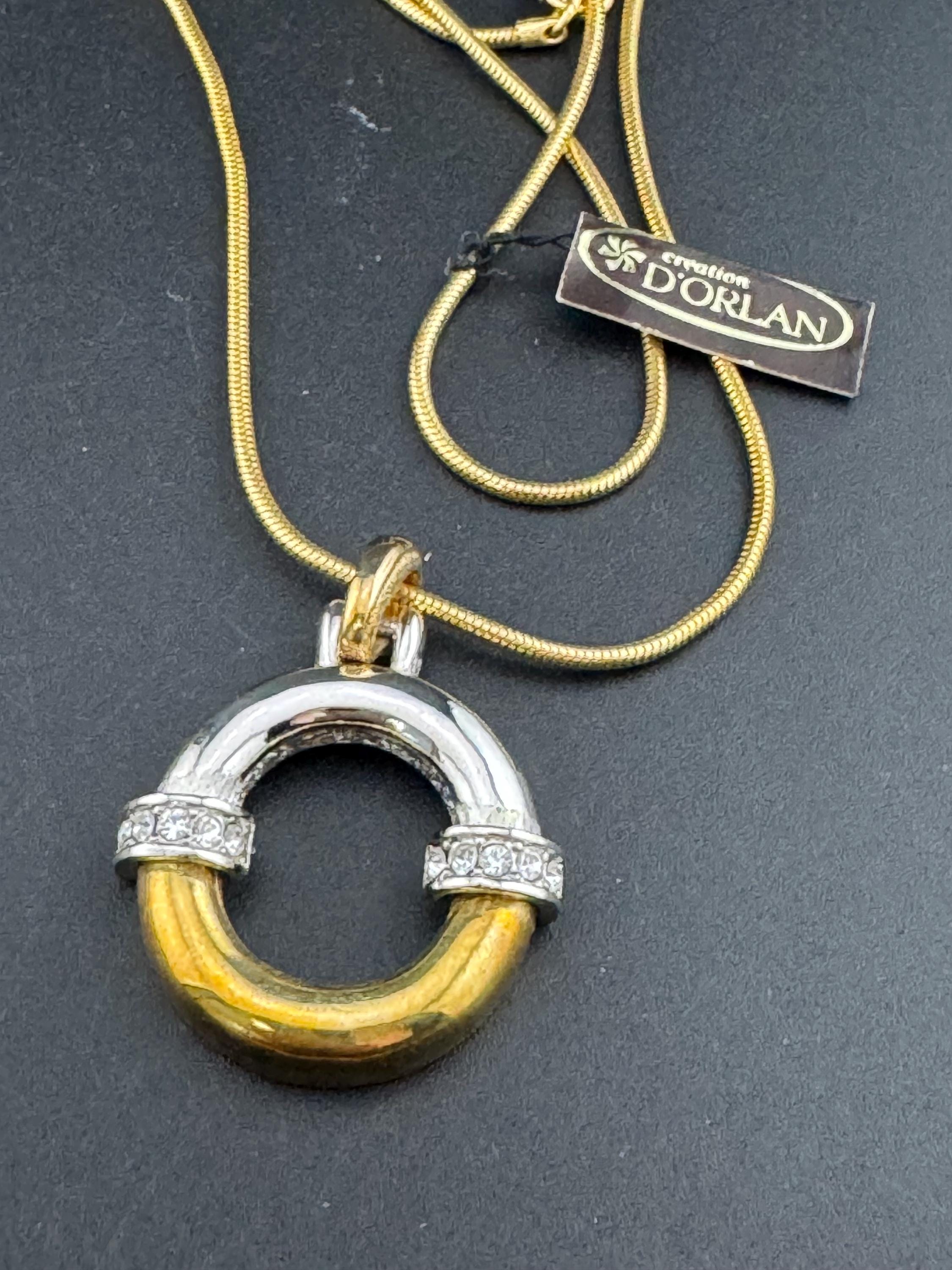 Vintage D’orlan Swarovski Crystal Pendant Necklace, 22ct Gold & Rhodium Plated, signed
