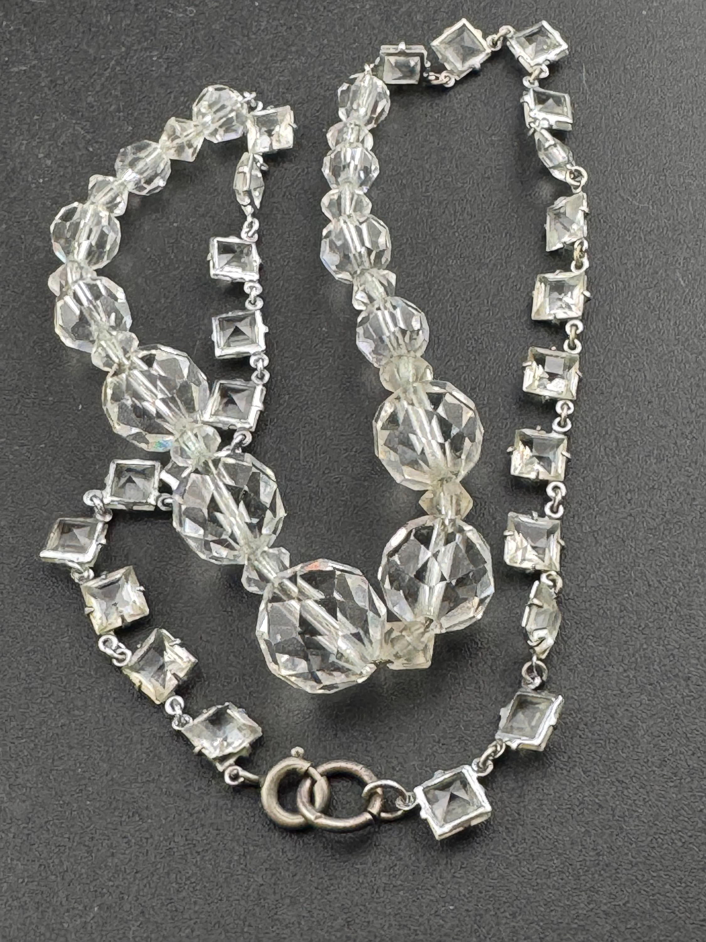 As found Art Deco open back crystal clear diamanté Paste Rhinestone glass necklace 1920s 41cm