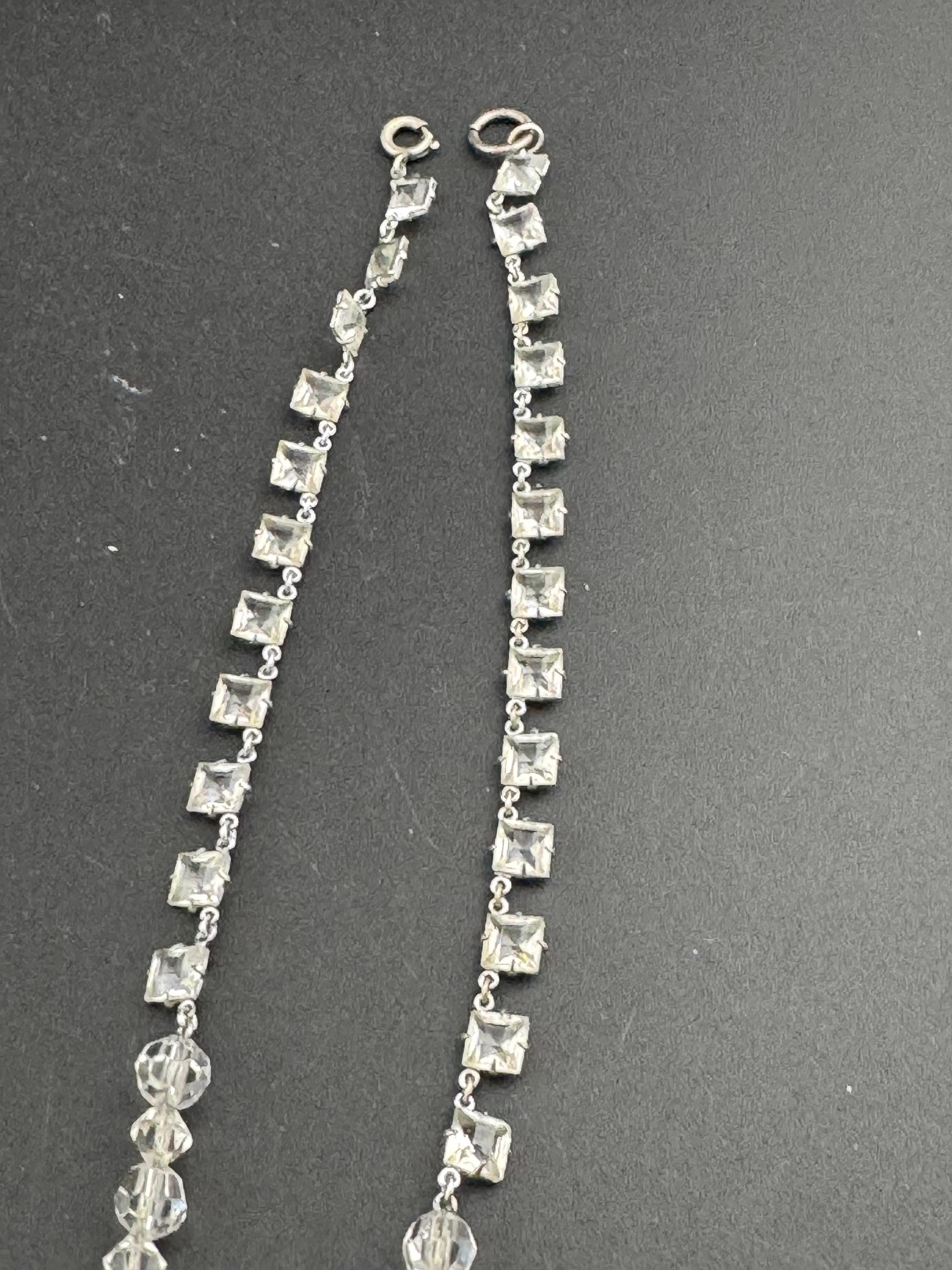 As found Art Deco open back crystal clear diamanté Paste Rhinestone glass necklace 1920s 41cm