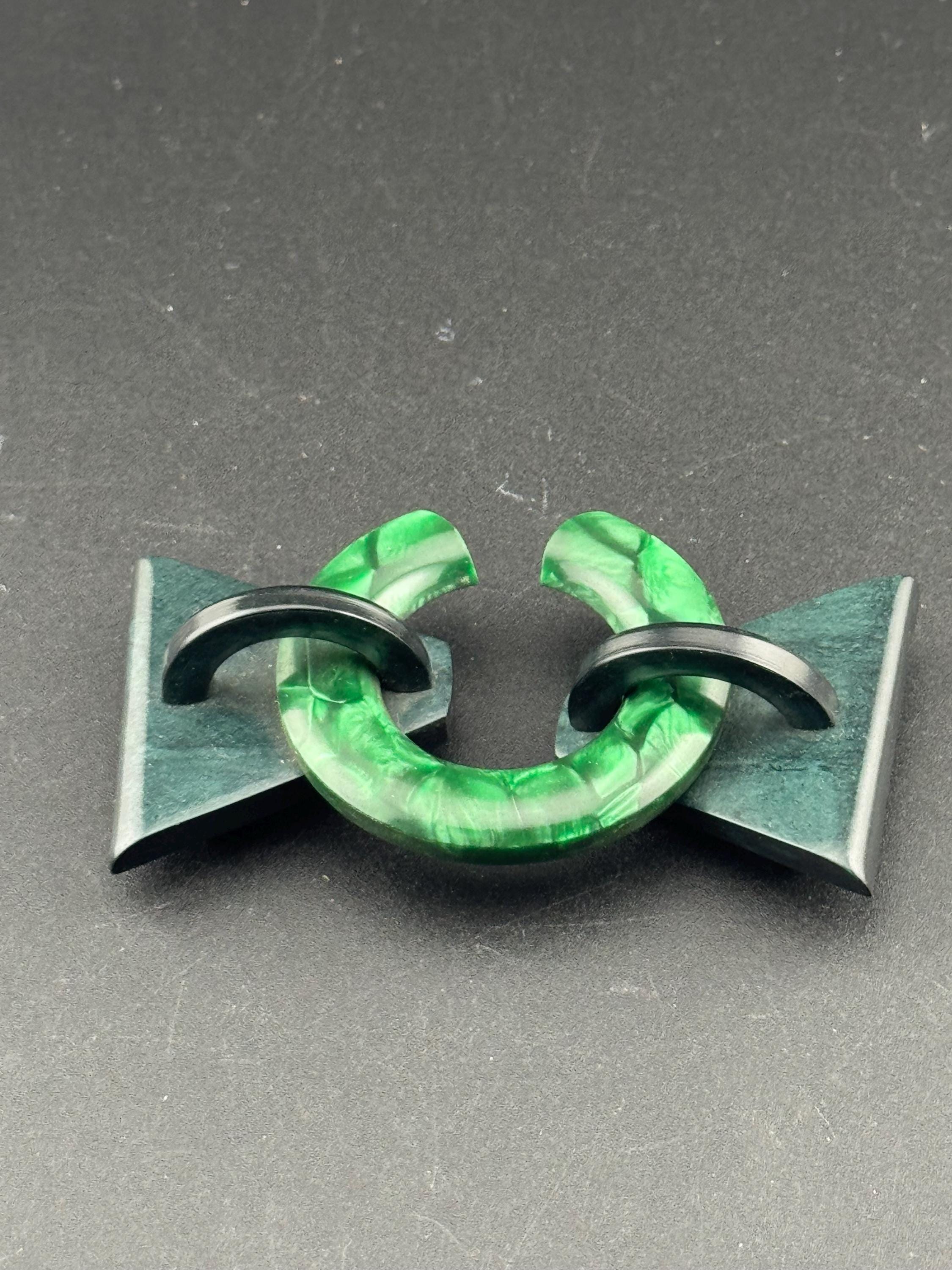 Large Antique Art Deco Bakelite Celluloid Early Plastic black and GREEN Art Deco Geometric Belt Buckle 1920s 1930s Sewing Haberdashery