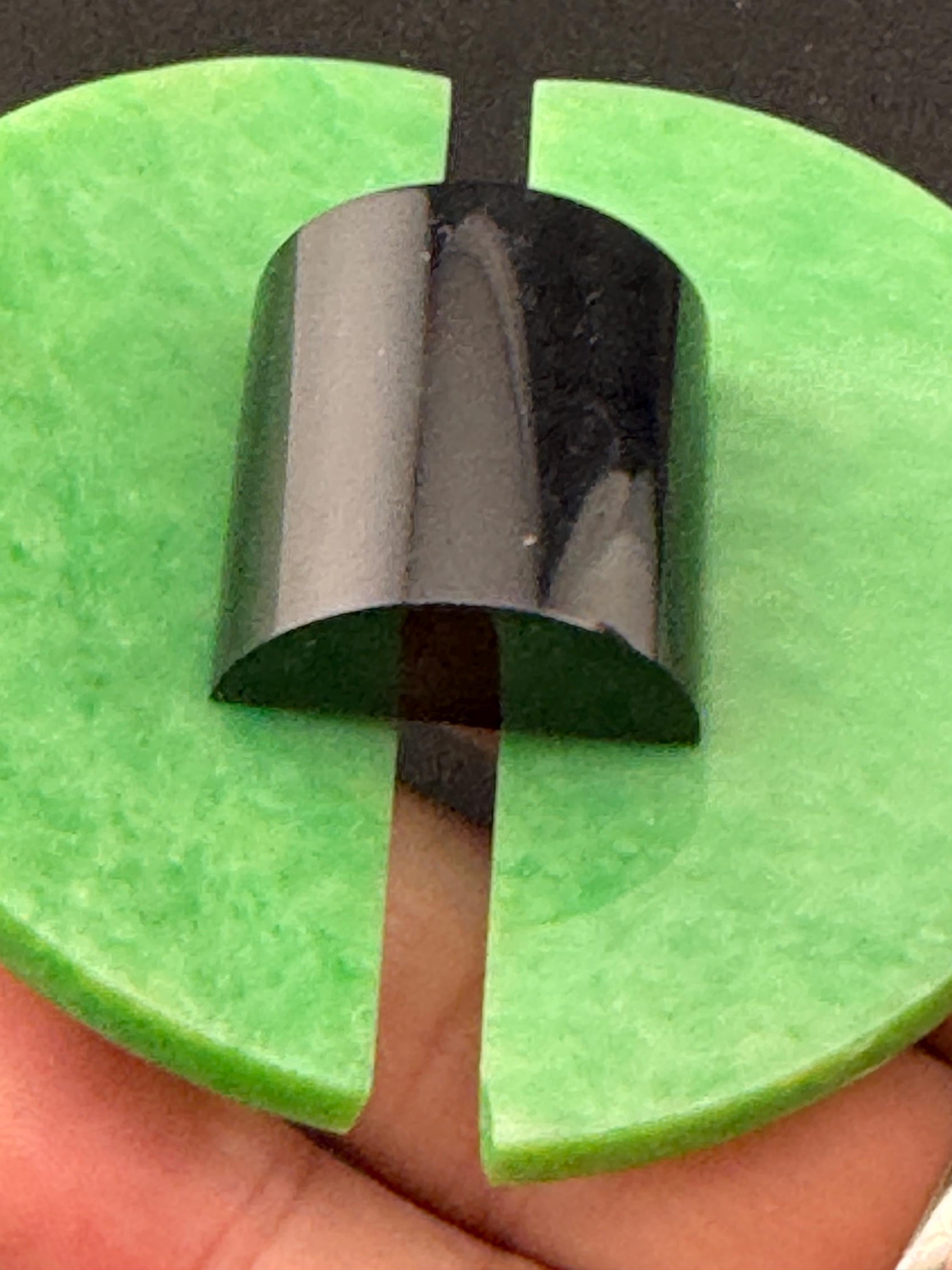 Antique Art Deco Bakelite Belt Buckle: Black & Green Geometric Haberdashery