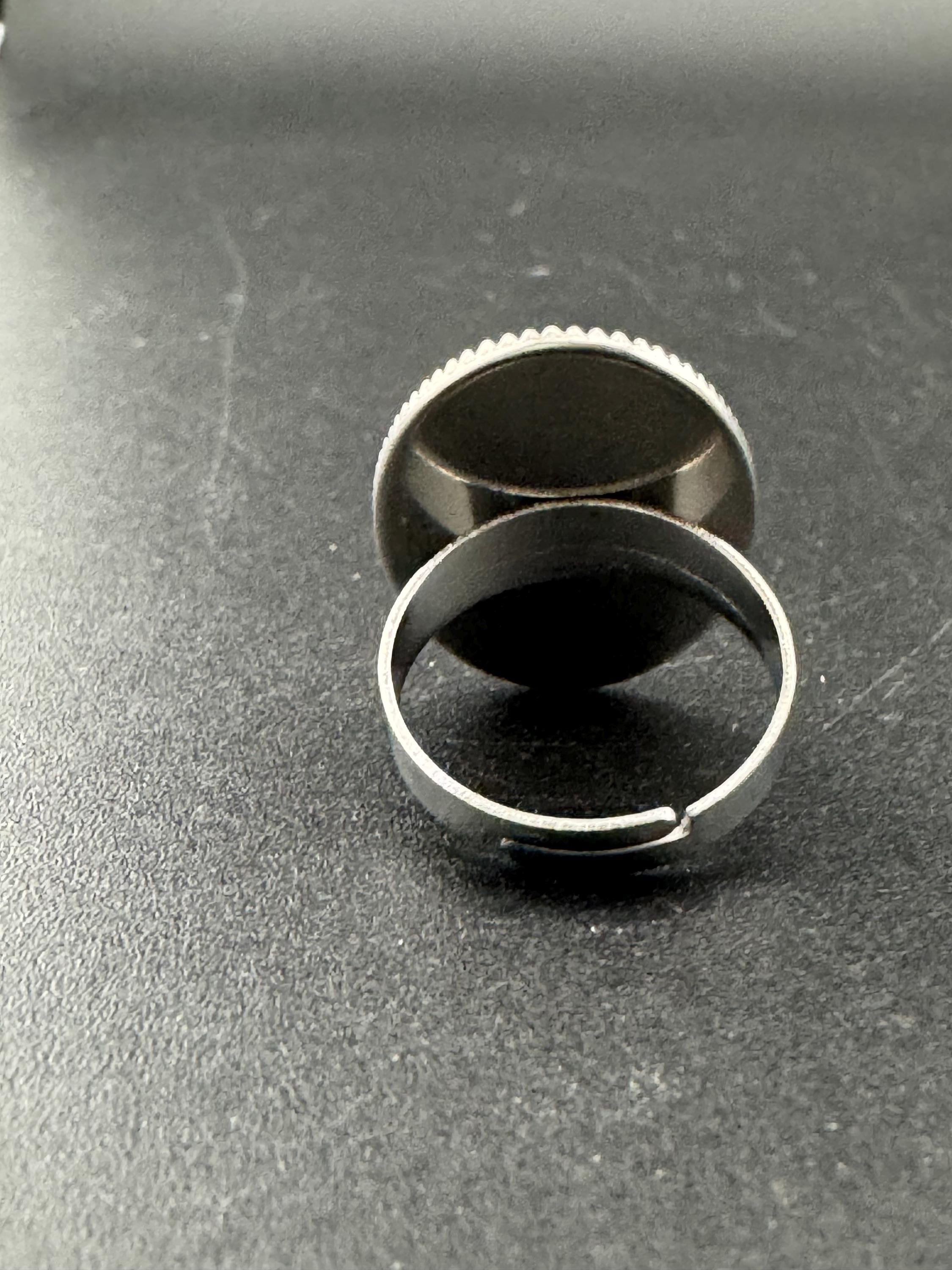 Antique style Black resin cameo lady ring adjustable non tarnish stainless steel