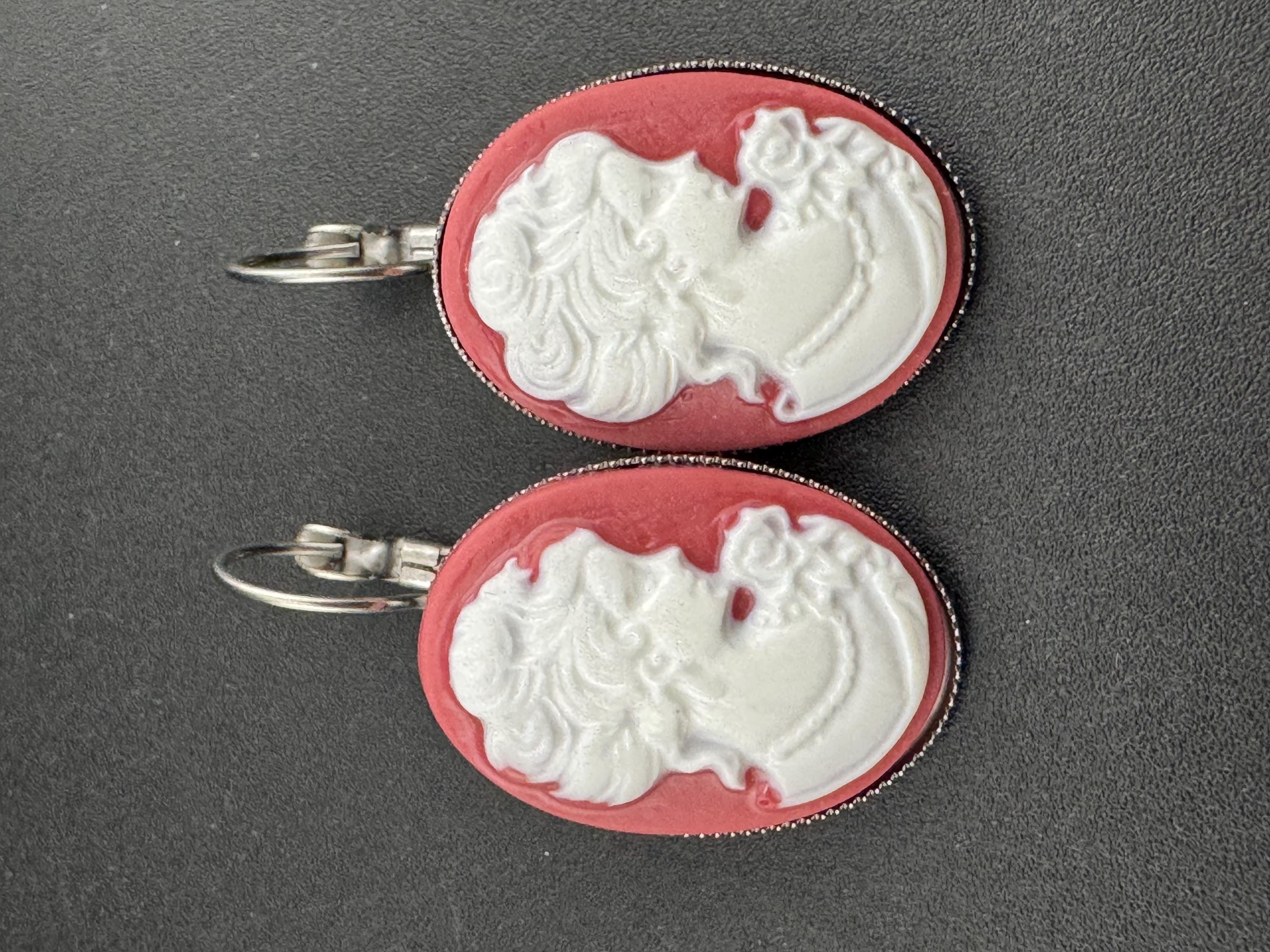 Terracotta Cameo Earrings: Handmade Resin Lady Stainless Steel Drops