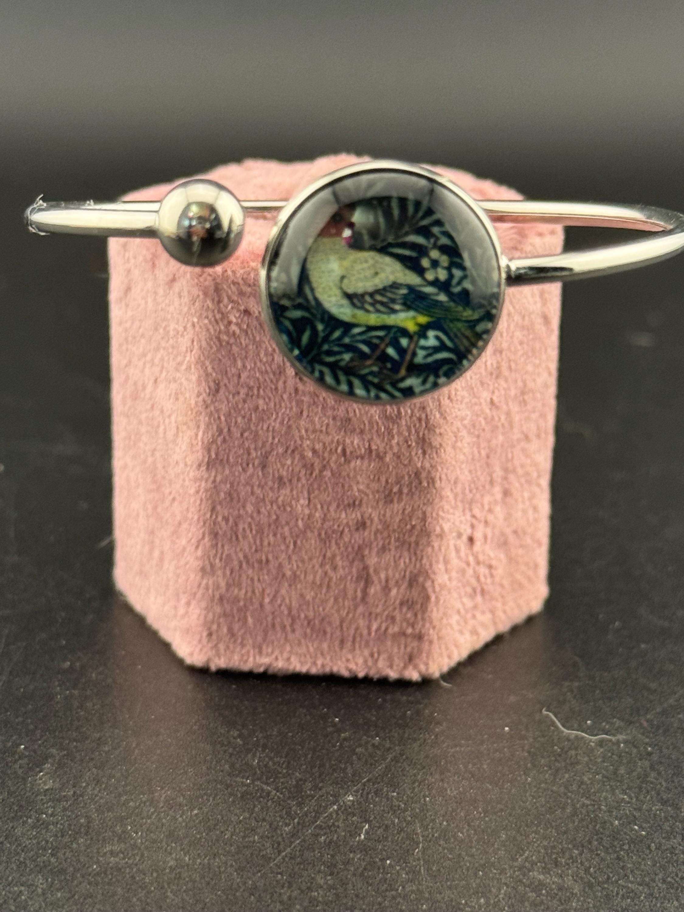 William morris print stainless steel glass cabochon bangle bracelet