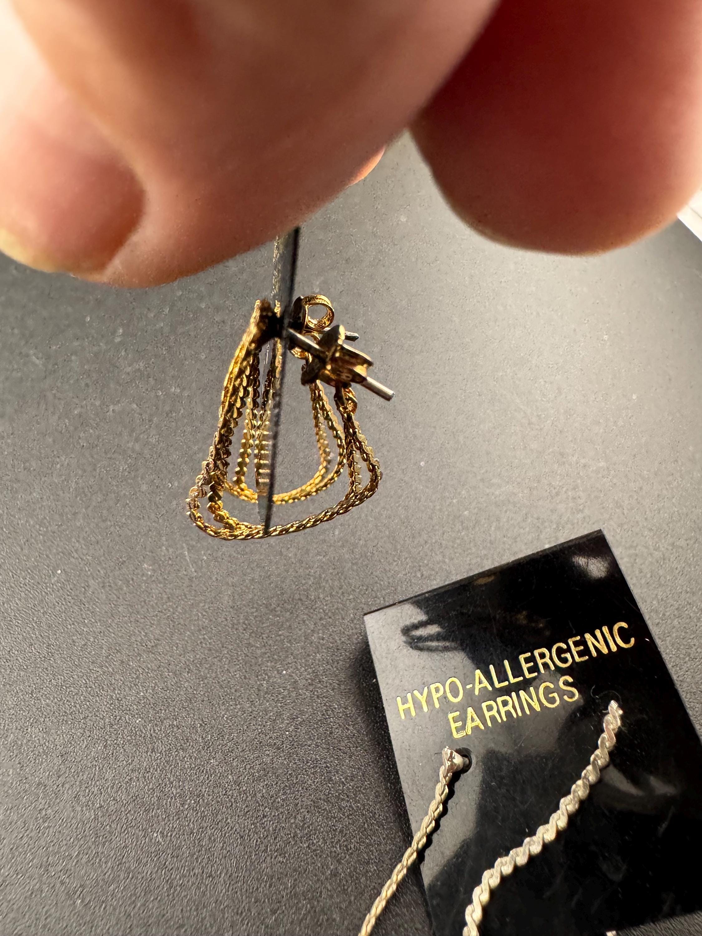 Vintage 1980s Serpentine chain Hoop Earrings: Hypoallergenic, Gold Tone