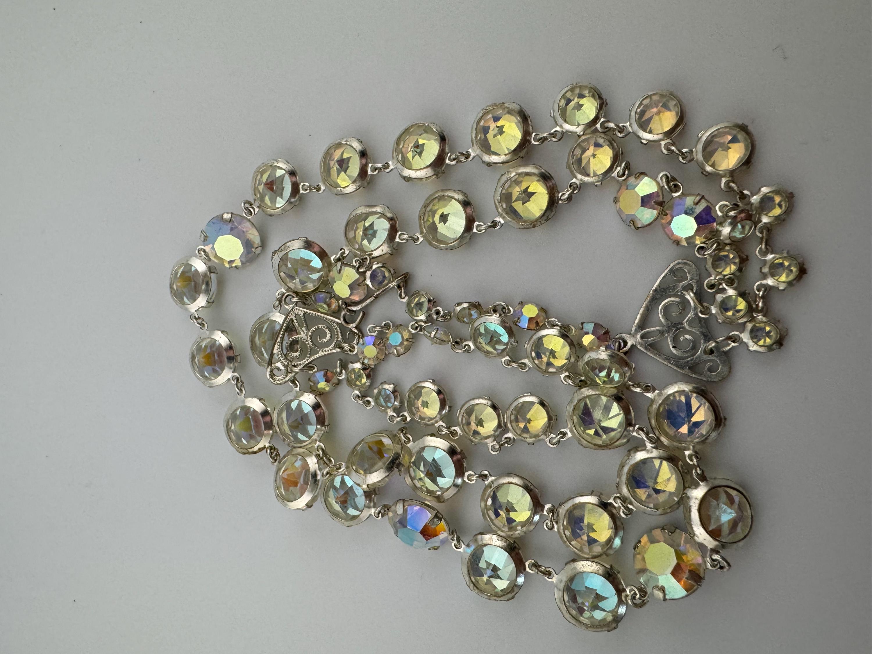 AB Aurora borealis rainbow glass necklace open back crystal rivière bezel set 2 row