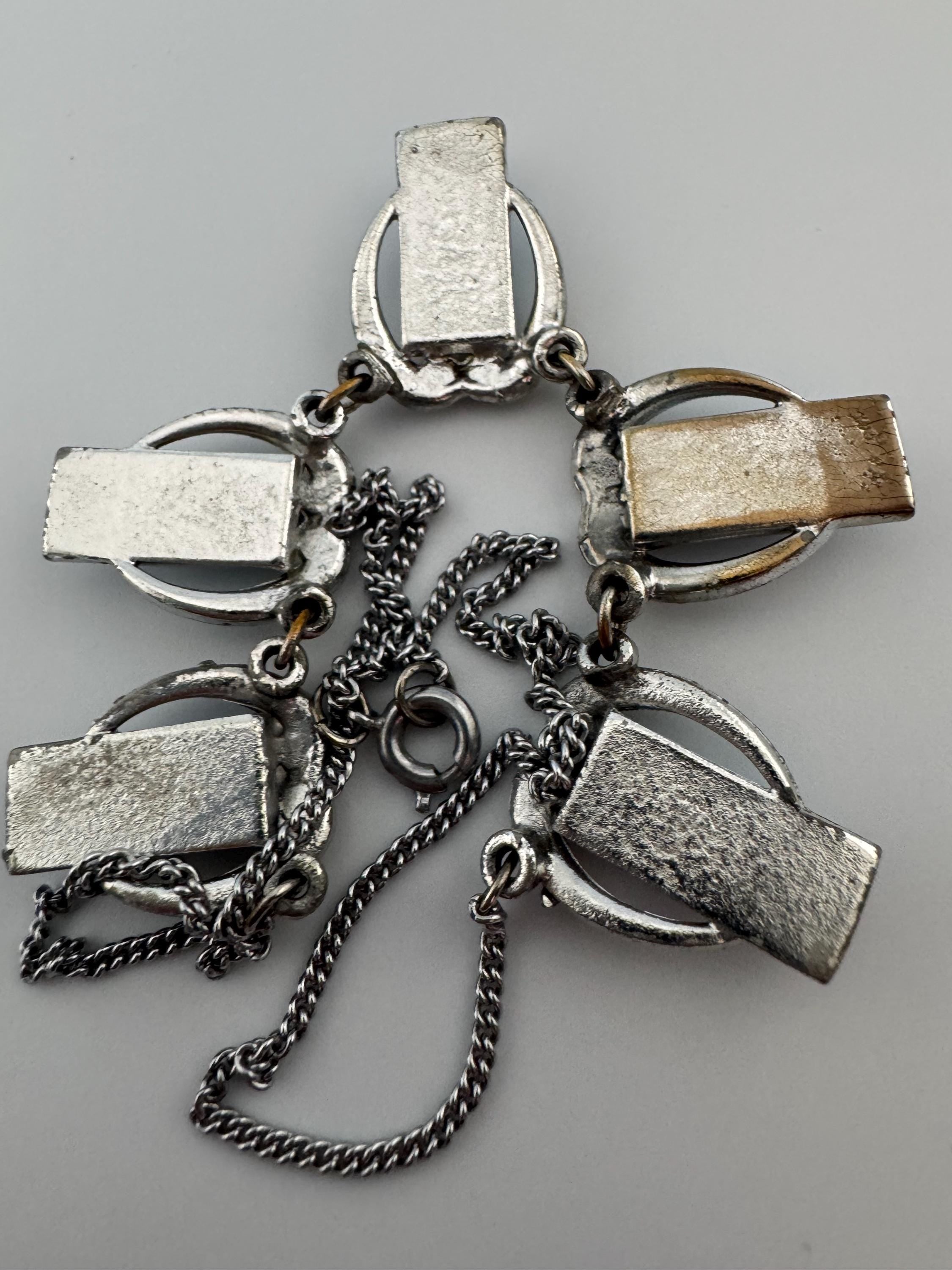 Art Deco Galalith & Rhinestone Panel Link Necklace