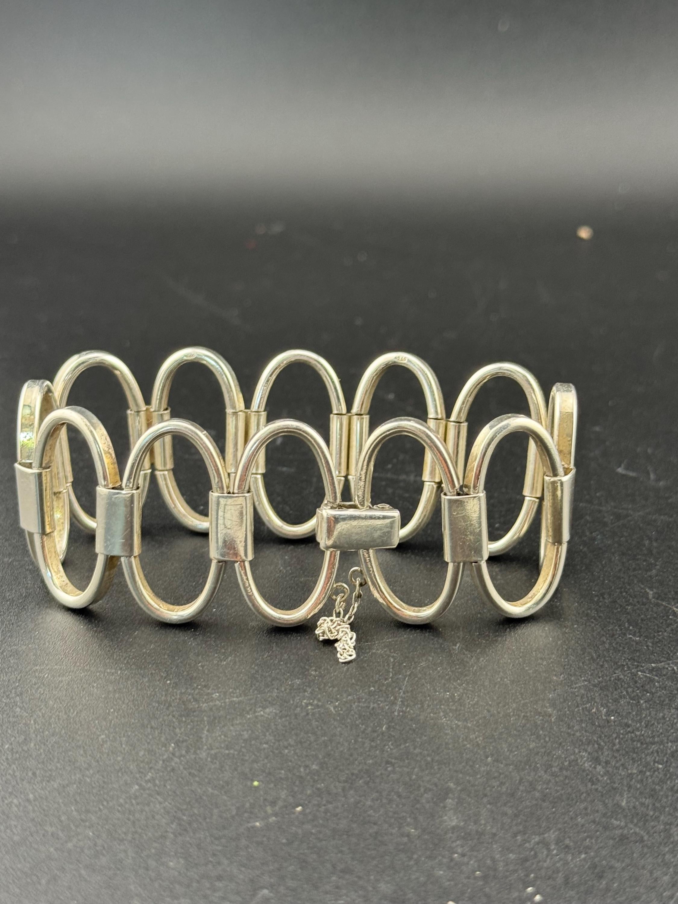 Vintage Retro 925 Sterling Silver panel link modernist chain link chunky bracelet 50.8 grams