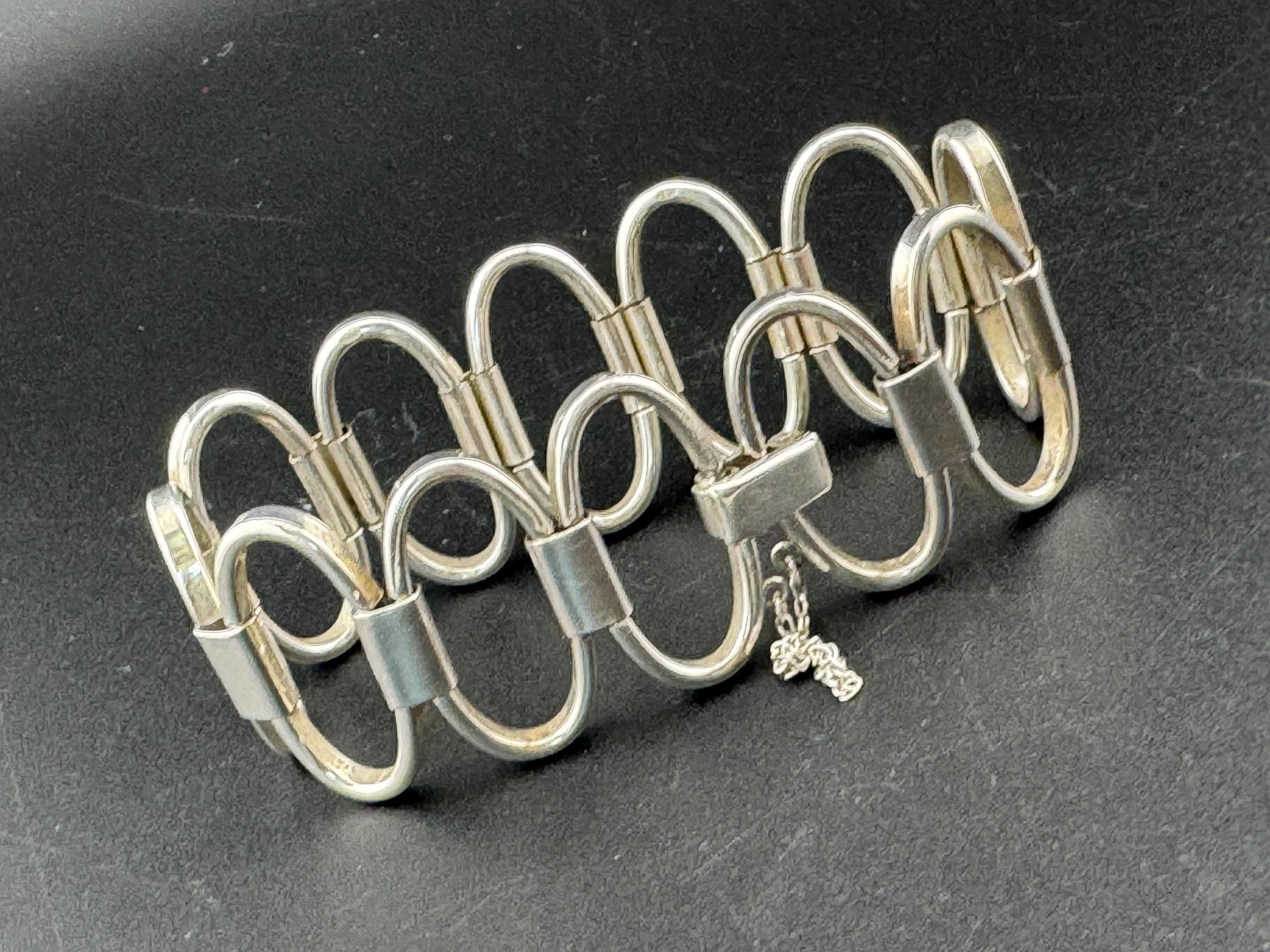 Vintage Retro 925 Sterling Silver panel link modernist chain link chunky bracelet 50.8 grams