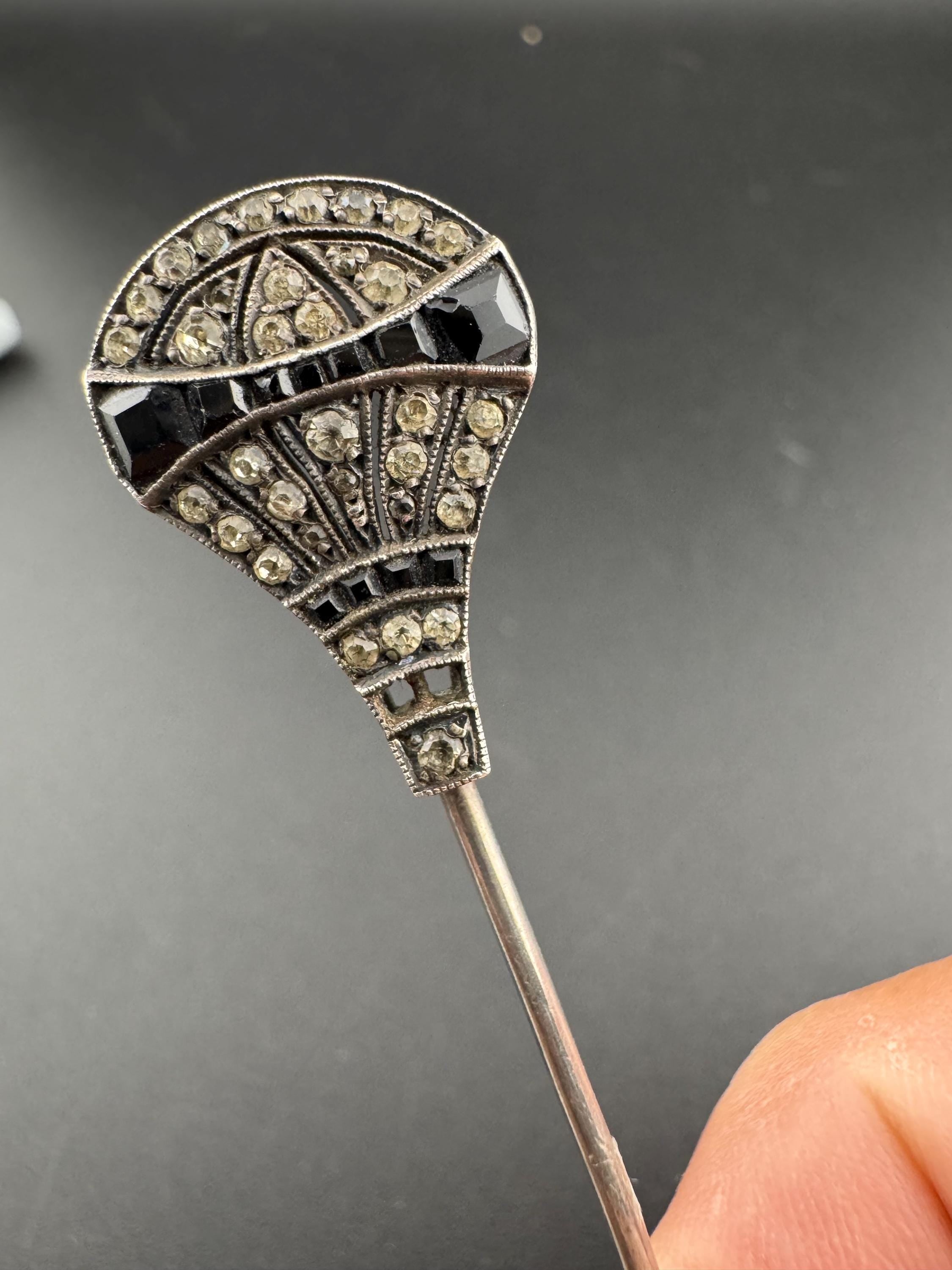Novelty hot air balloon Sterling Silver Antique clear and black gem set stick pin note 2 missing