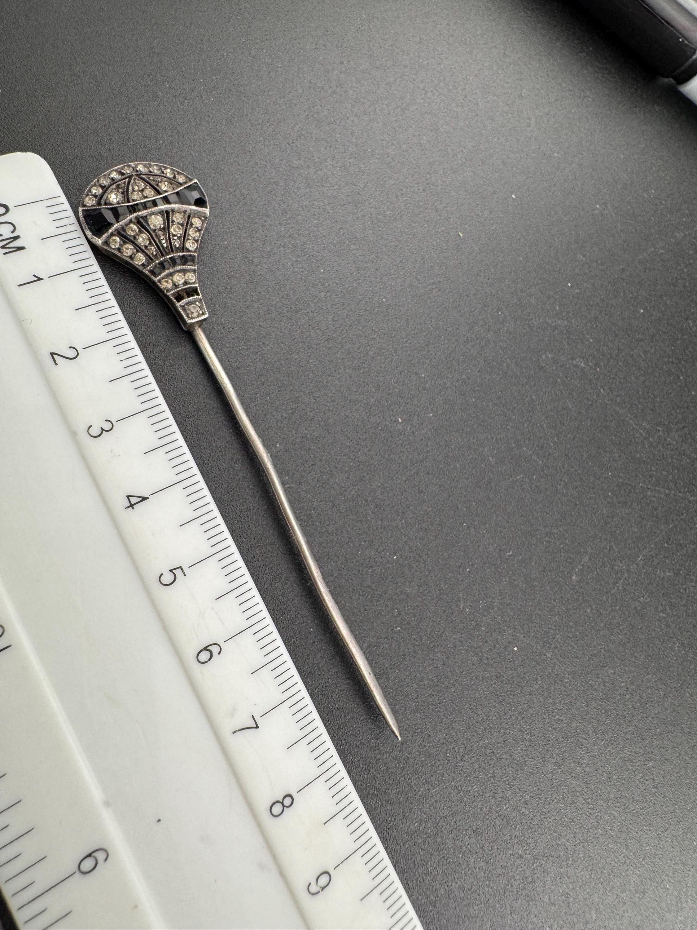 Novelty hot air balloon Sterling Silver Antique clear and black gem set stick pin note 2 missing
