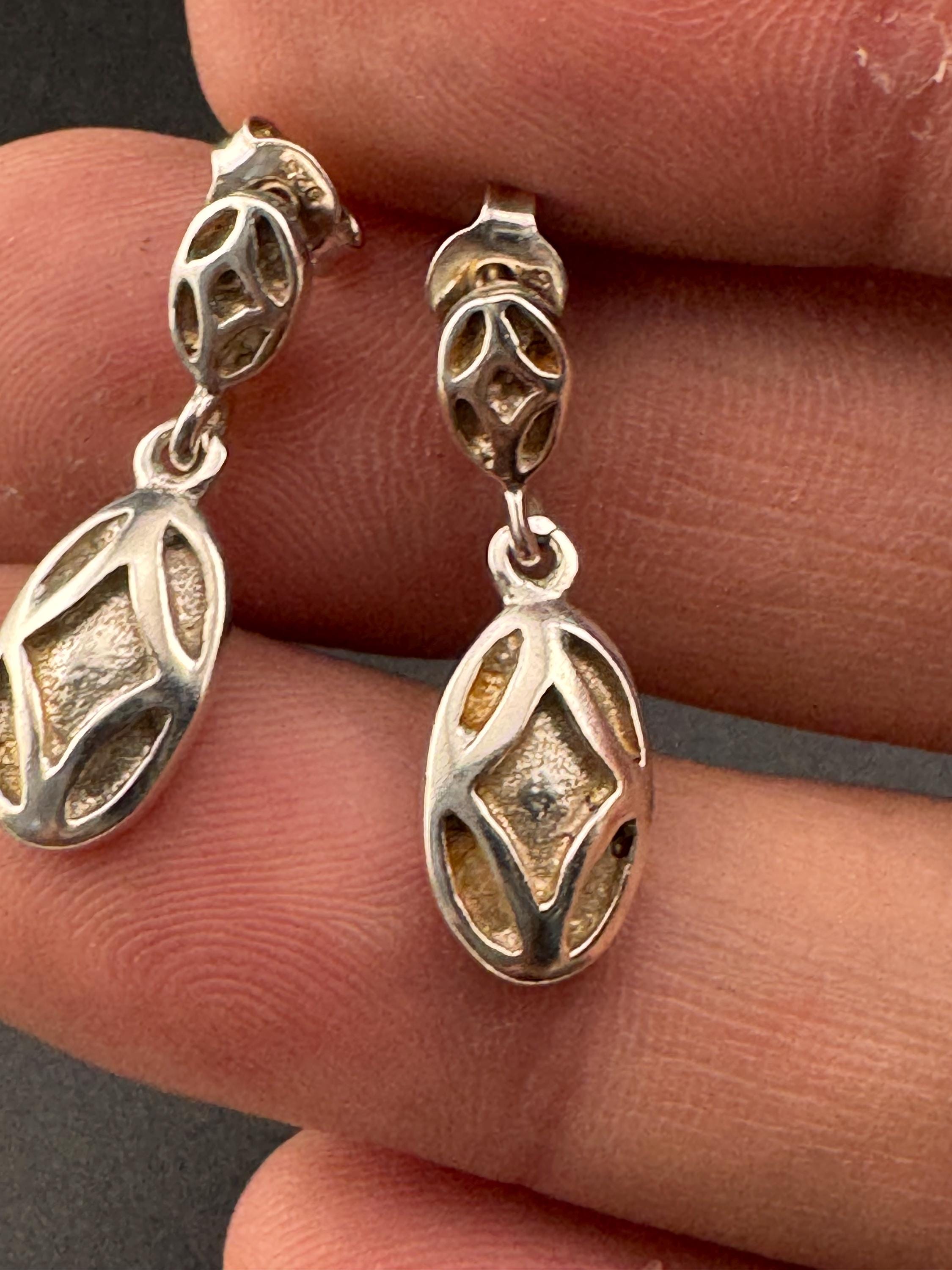 Dainty Art nouveau style 925 silver drop retro earrings