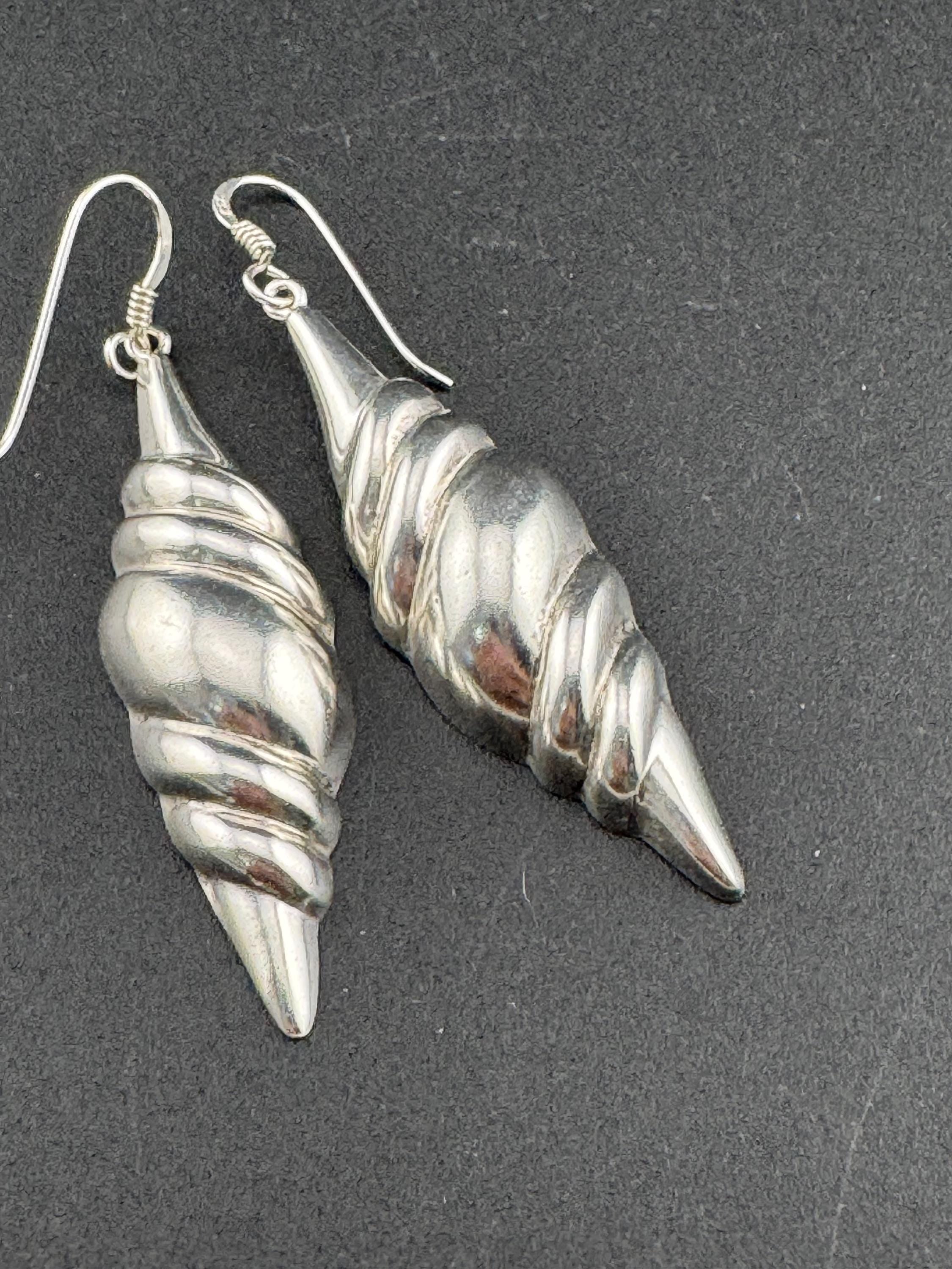 5.4cm 925 sterling silver hollow long drop dropper dangly earrings for pierced ears, modernist shell design