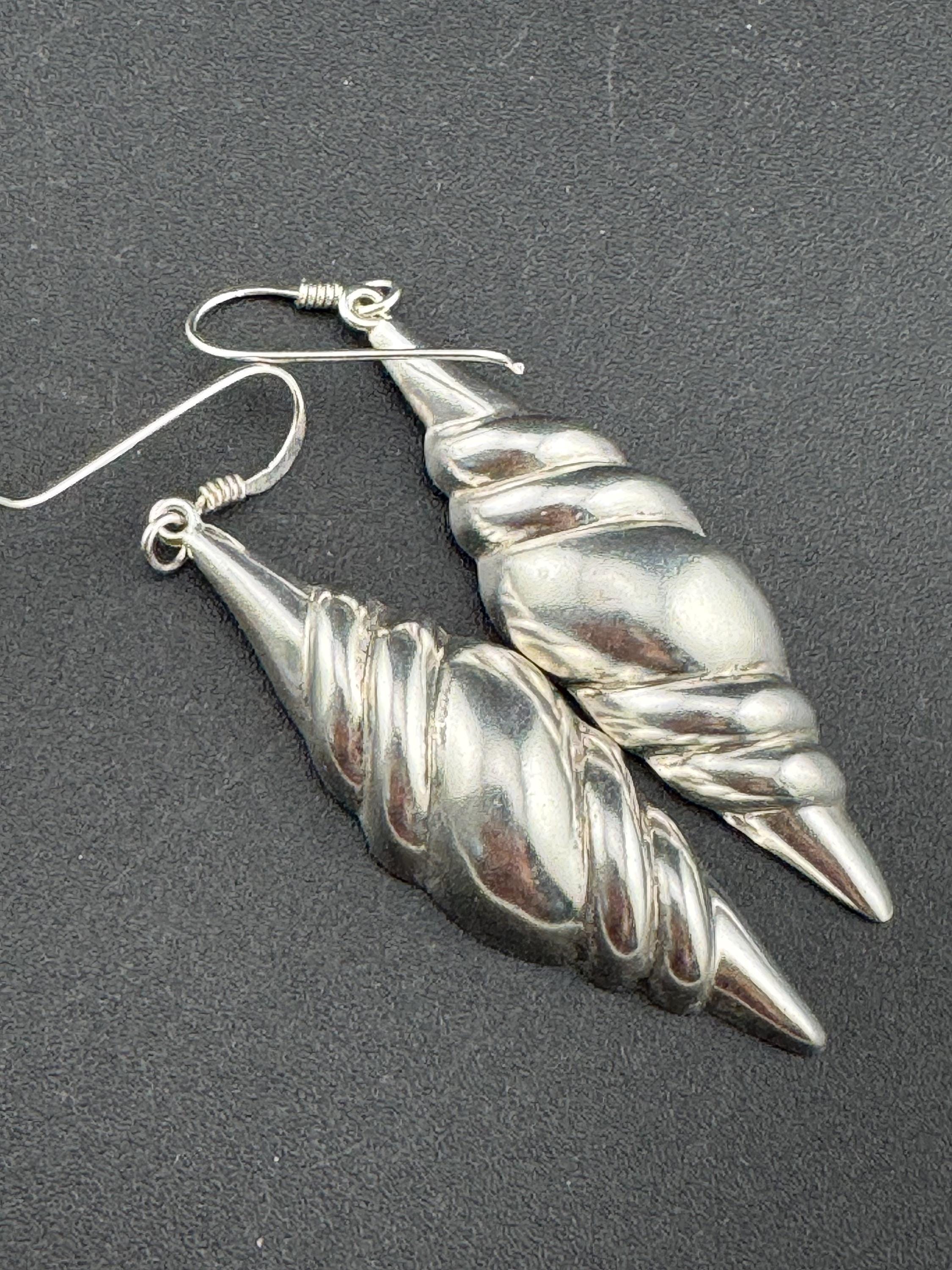 5.4cm 925 sterling silver hollow long drop dropper dangly earrings for pierced ears, modernist shell design