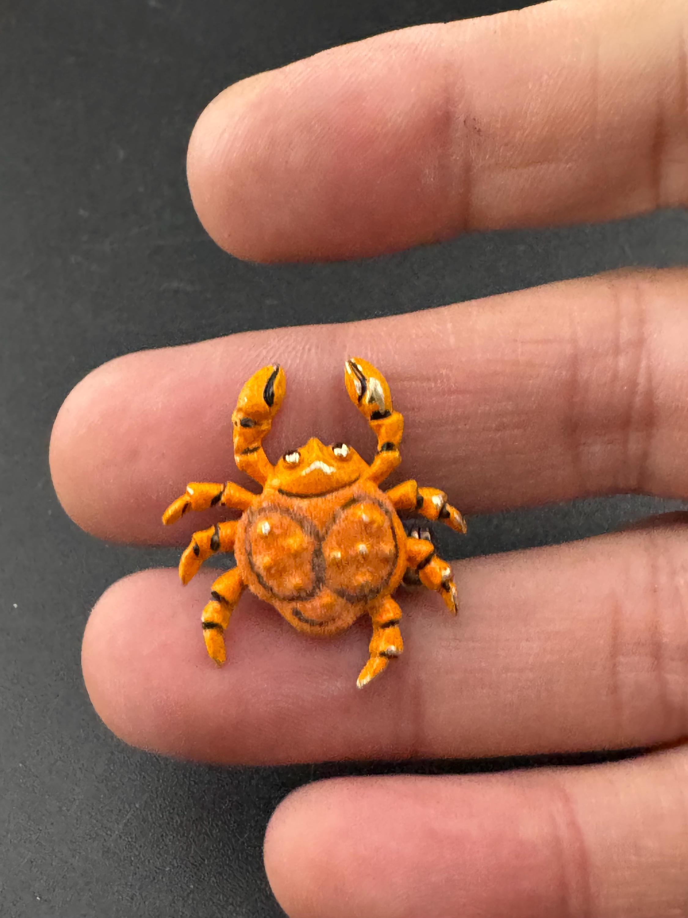 Kitsch Orange Enamel Crab Brooch: Gold Tone Nautical Pin