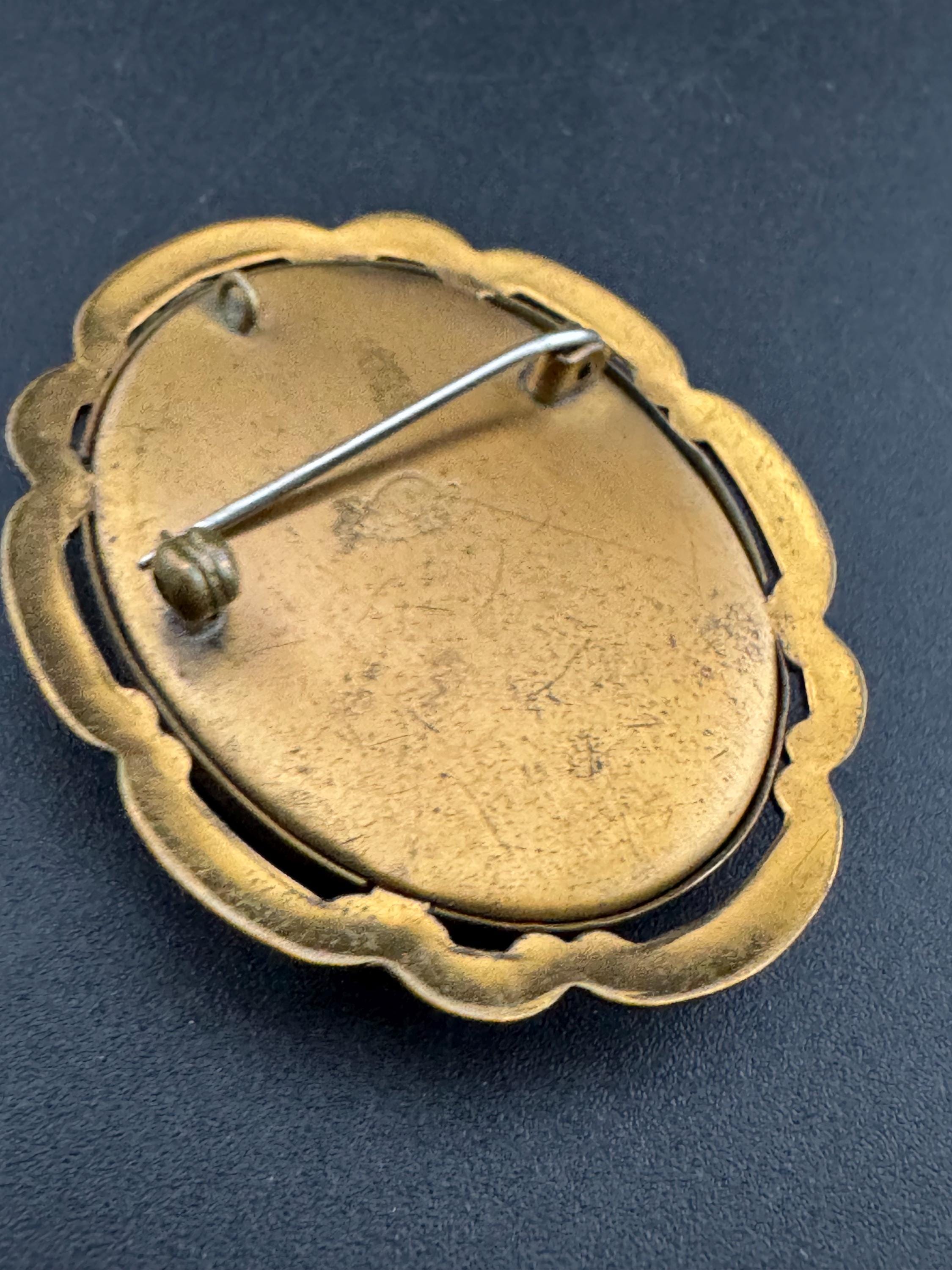 antique enamelled large oval painted sailing ship galleon brooch combination pendant