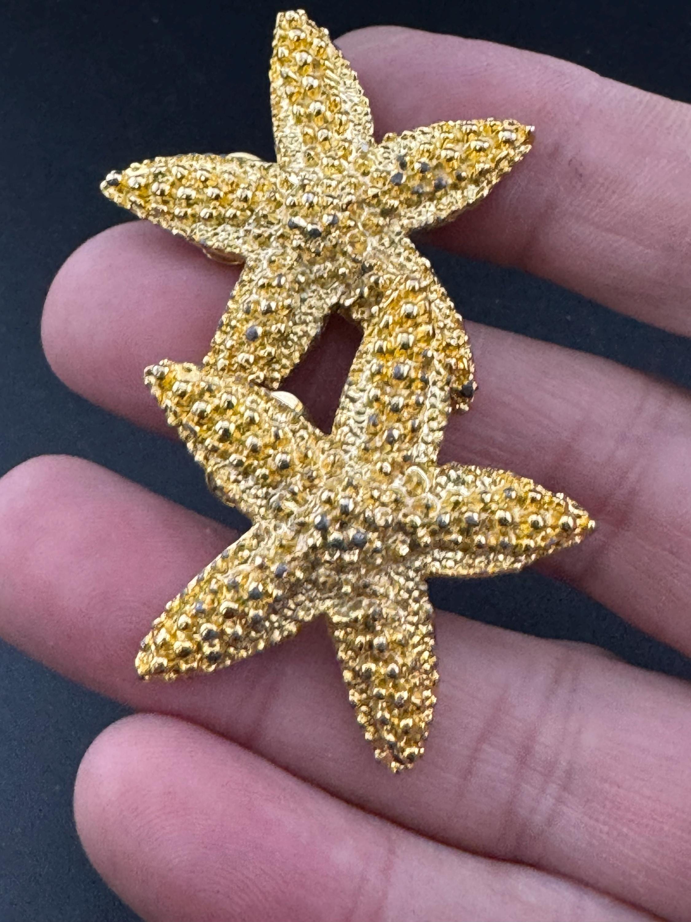 Vintage Oversized Nautical gold tone stud clip on earrings