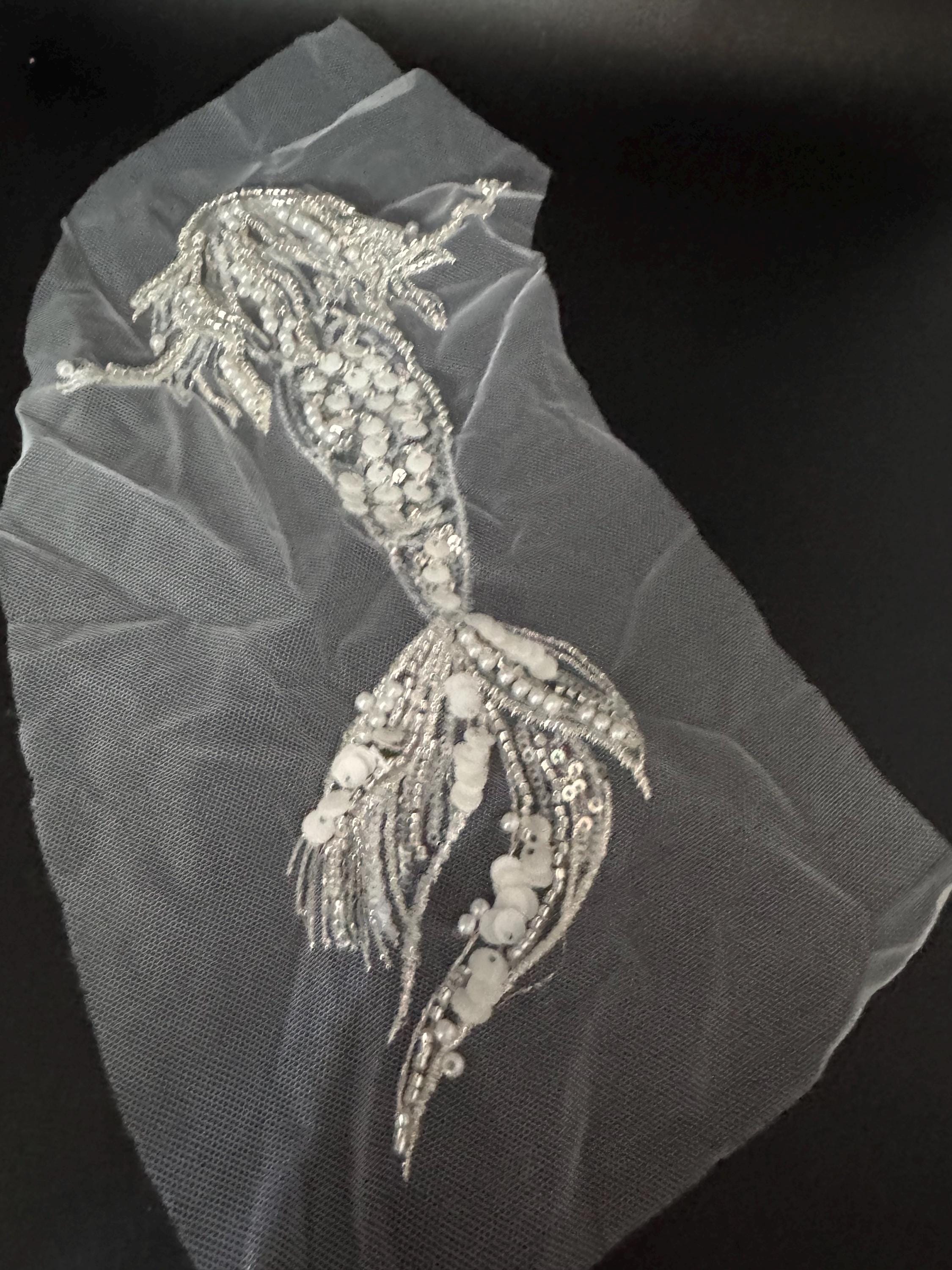 white bead sequin mermaid sew on patch applique