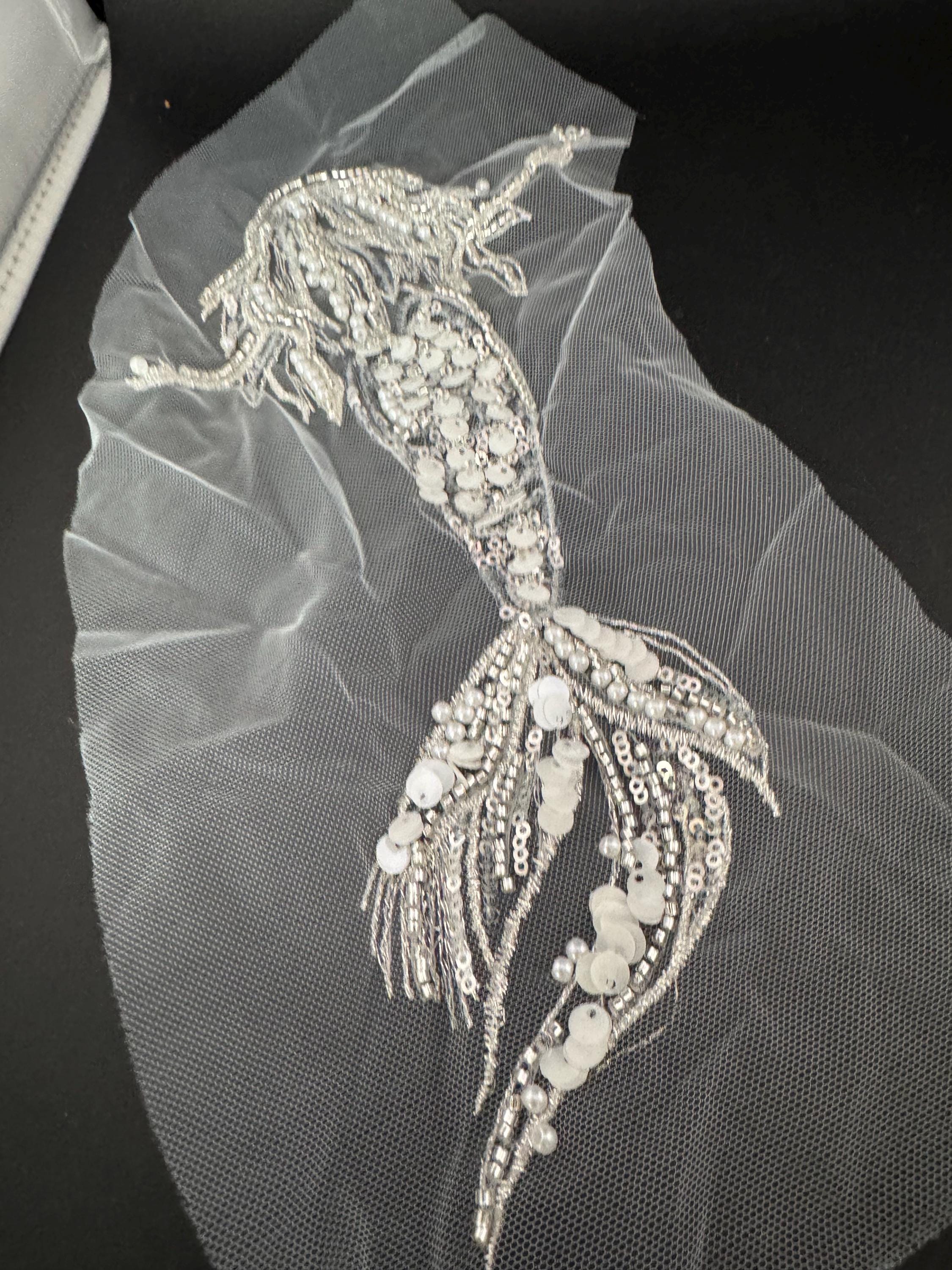 white bead sequin mermaid sew on patch applique