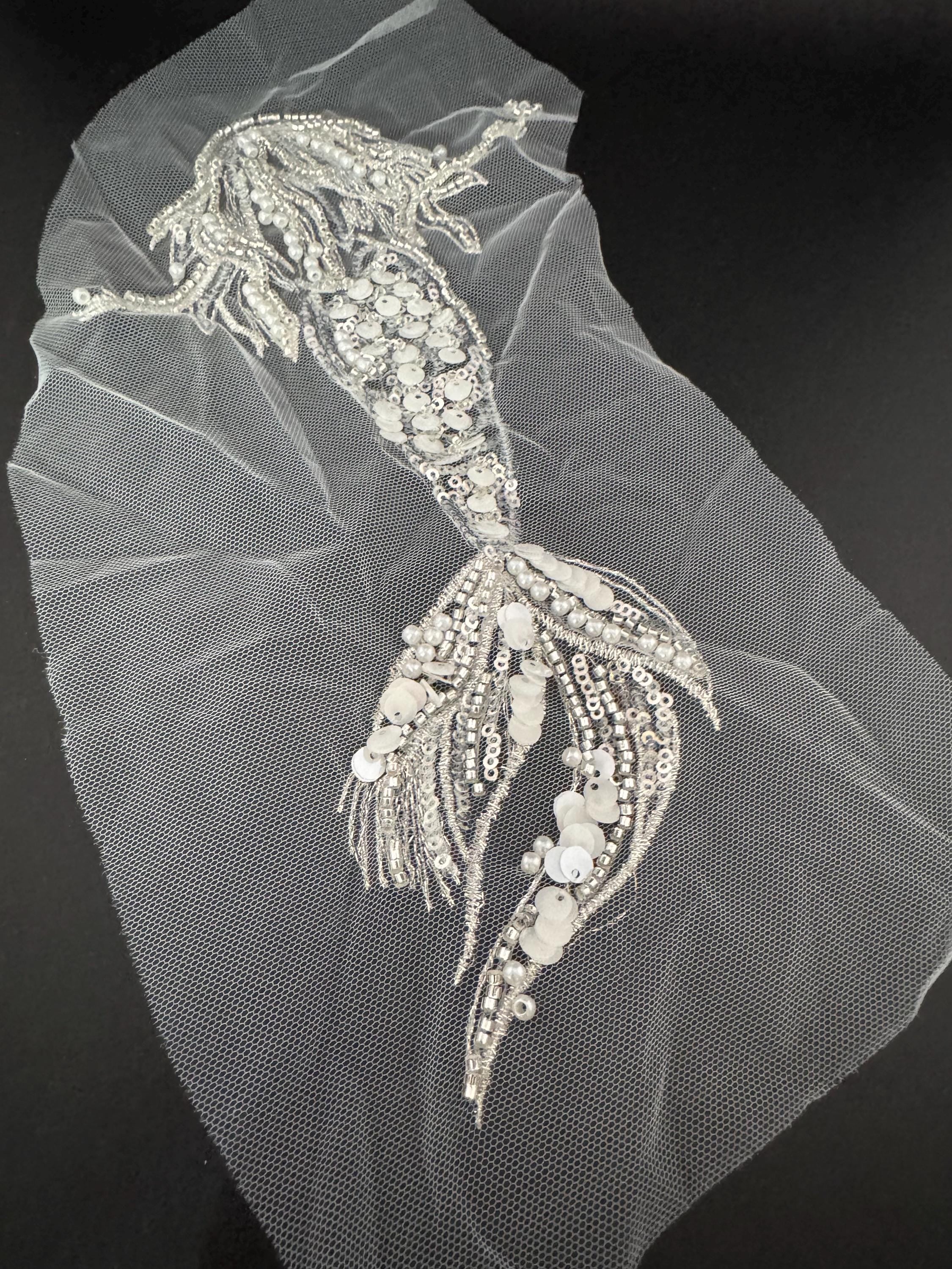 white bead sequin mermaid sew on patch applique