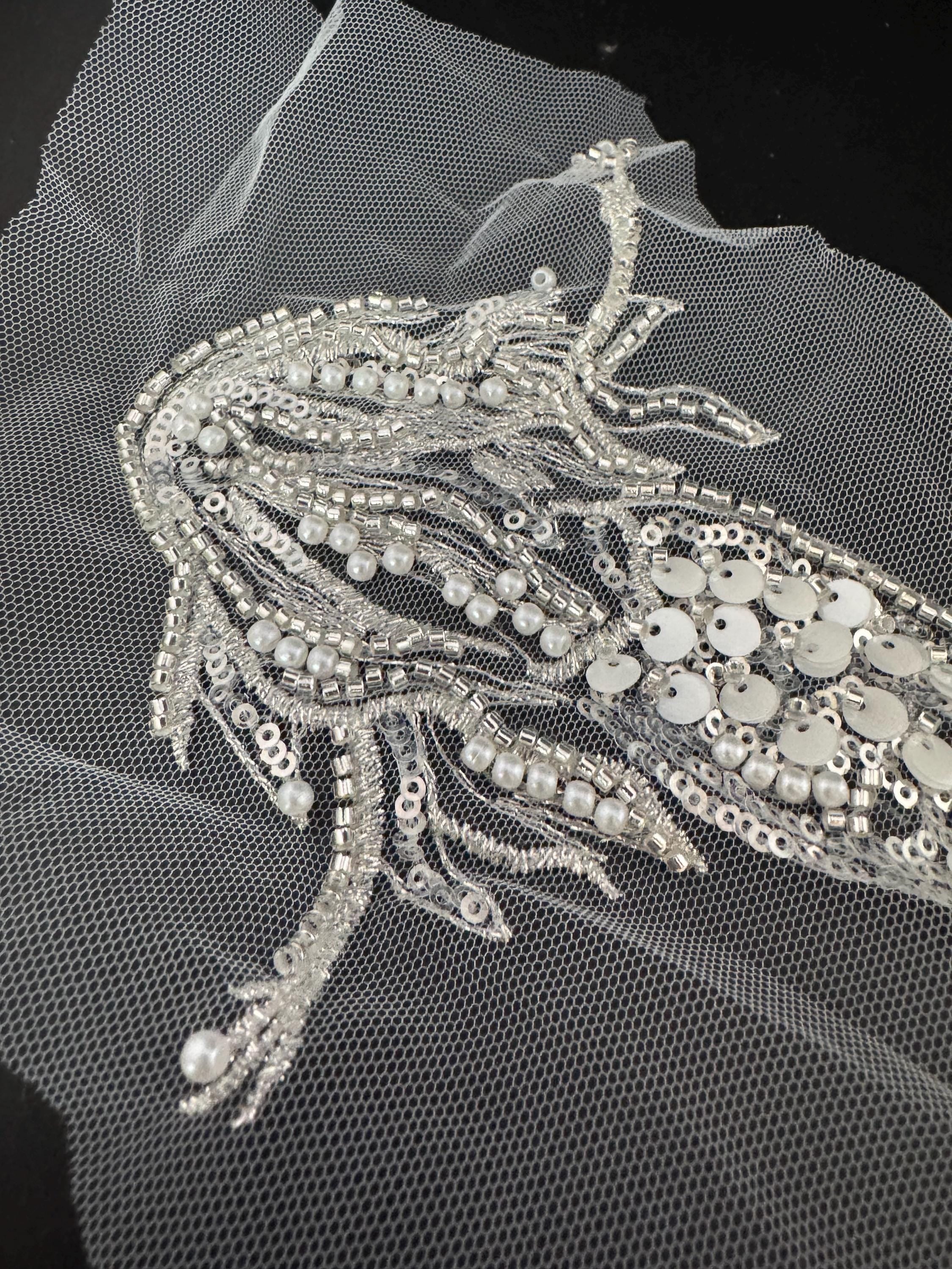 white bead sequin mermaid sew on patch applique