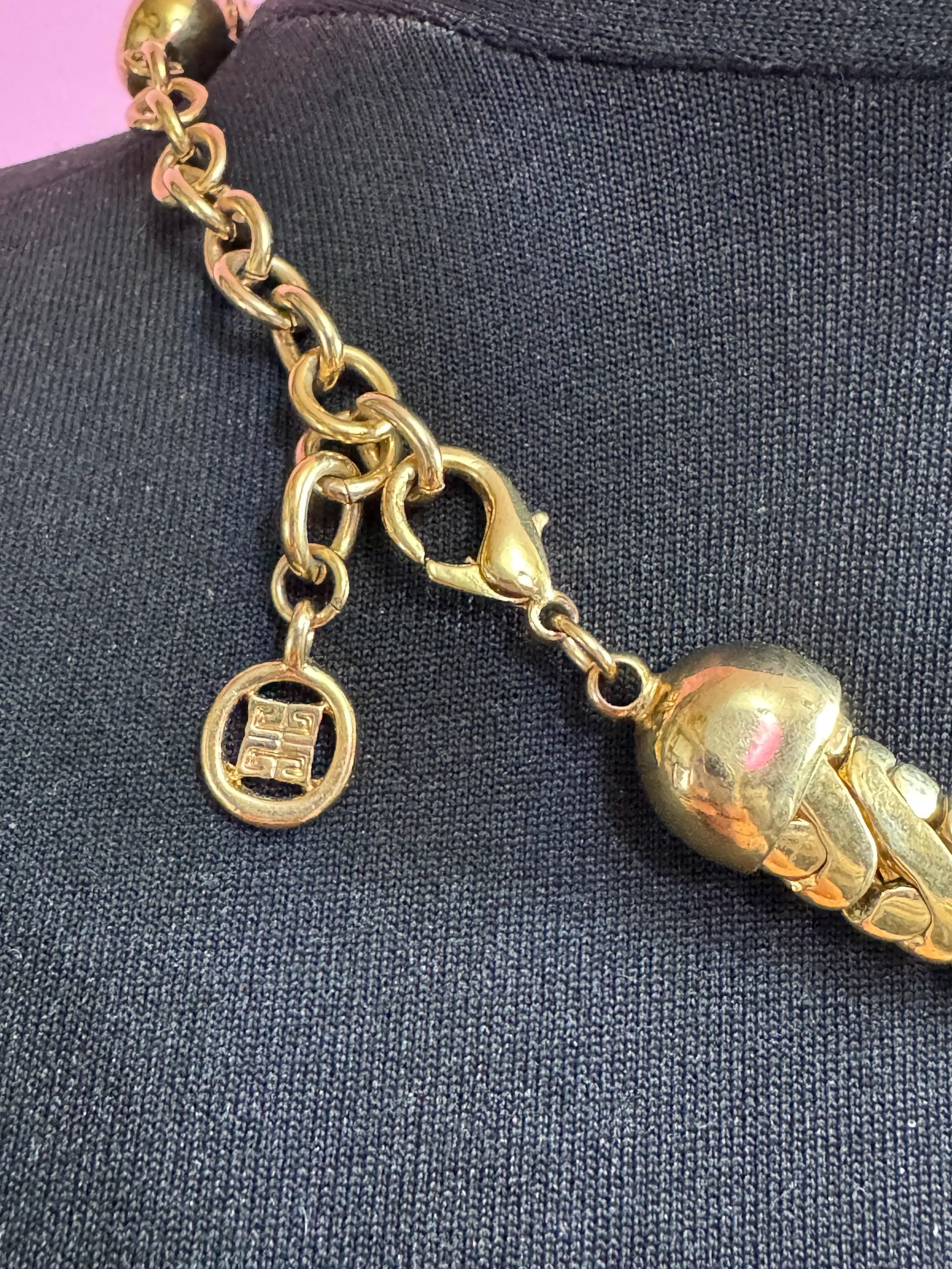 Vintage Givenchy chunky flat link weighty gold plated wide chain necklace signed tag designer choker
