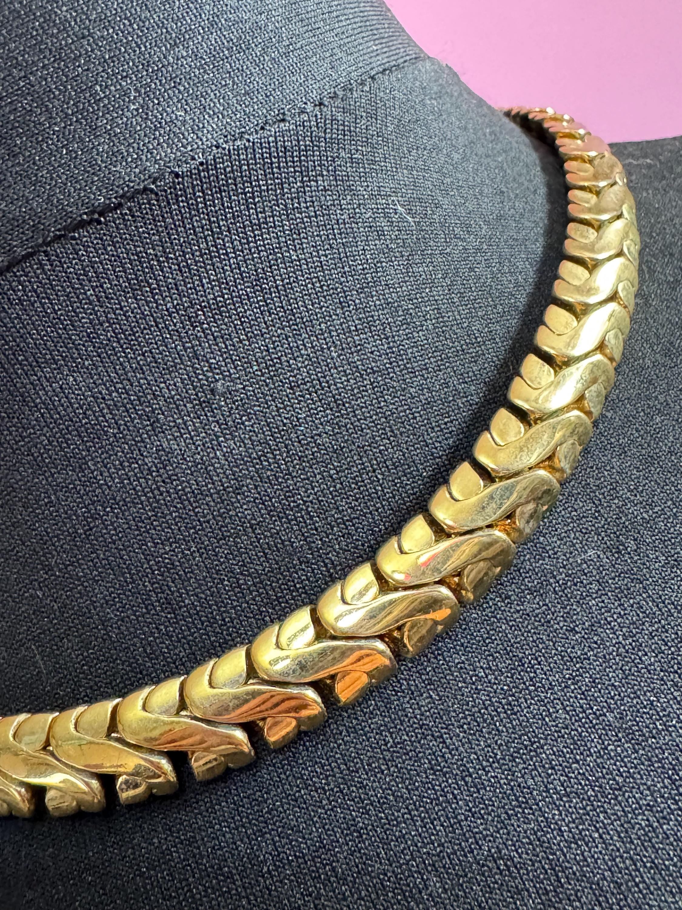Vintage Givenchy chunky flat link weighty gold plated wide chain necklace signed tag designer choker