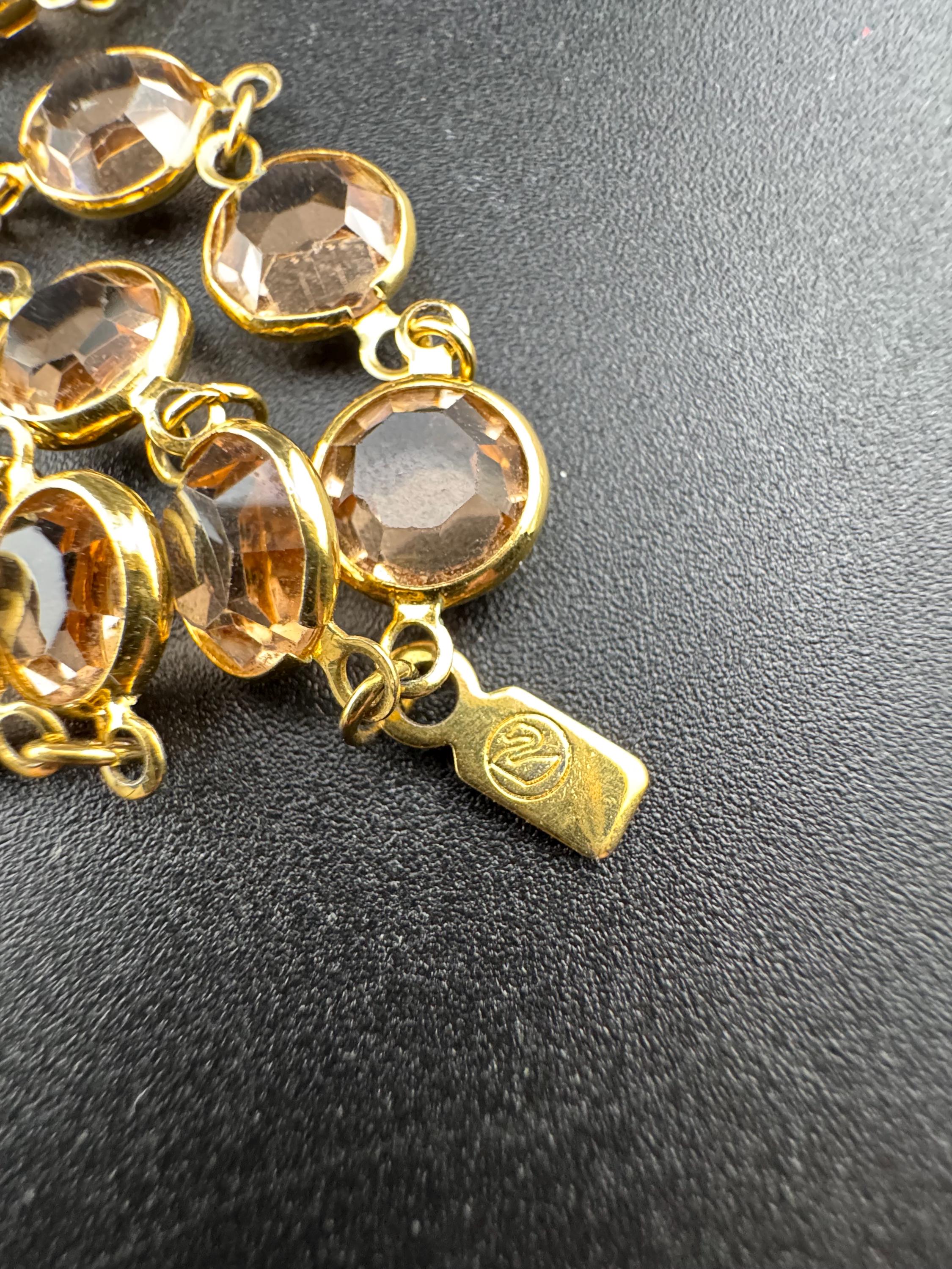 Signed Swarovski crystal Vintage 90cm gold tone soft brown topaz taupe coloured rivière glass bezel chain link station necklace