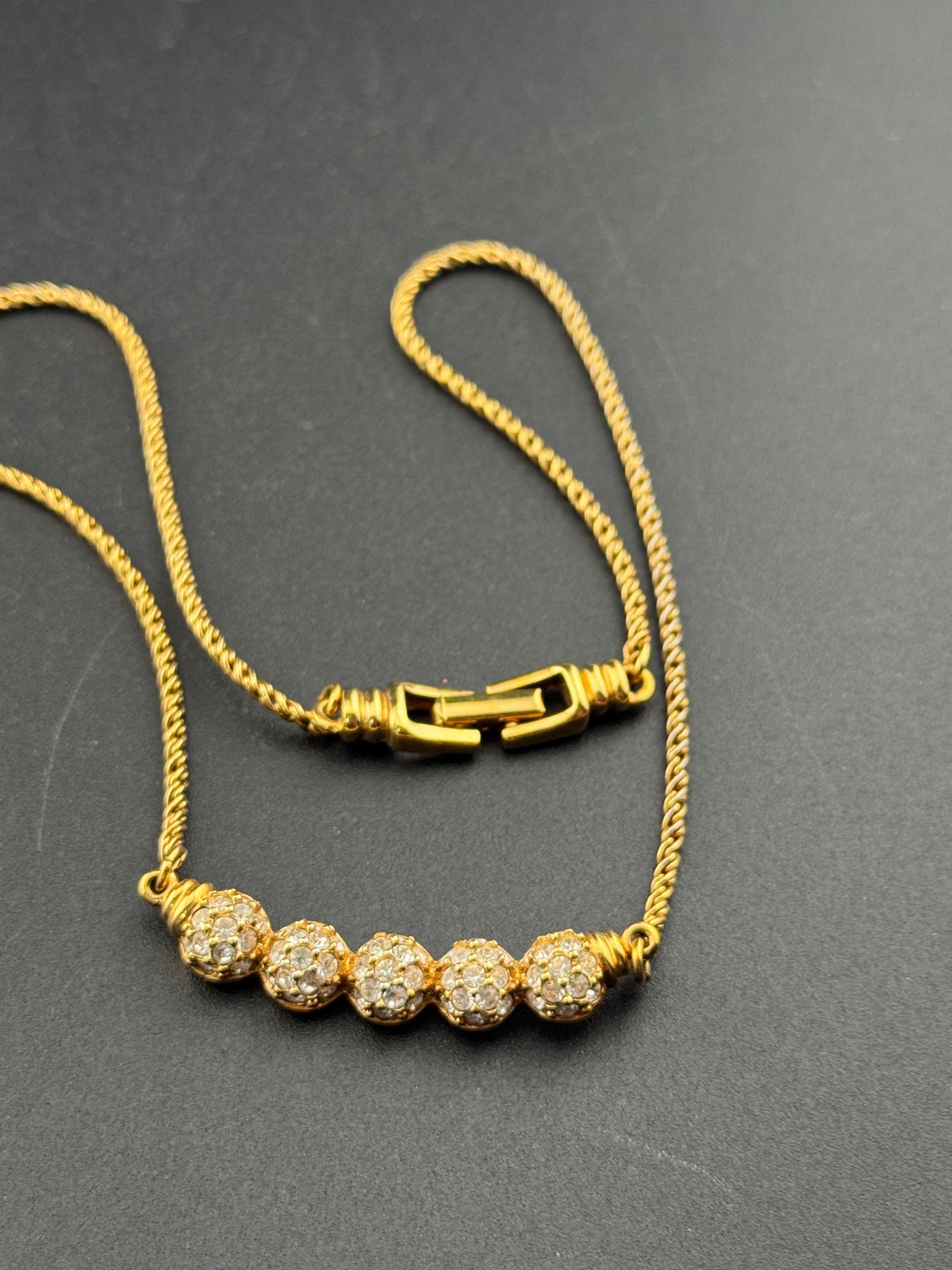 Signed Swarovski gold tone clear ball link crystal diamanté necklace