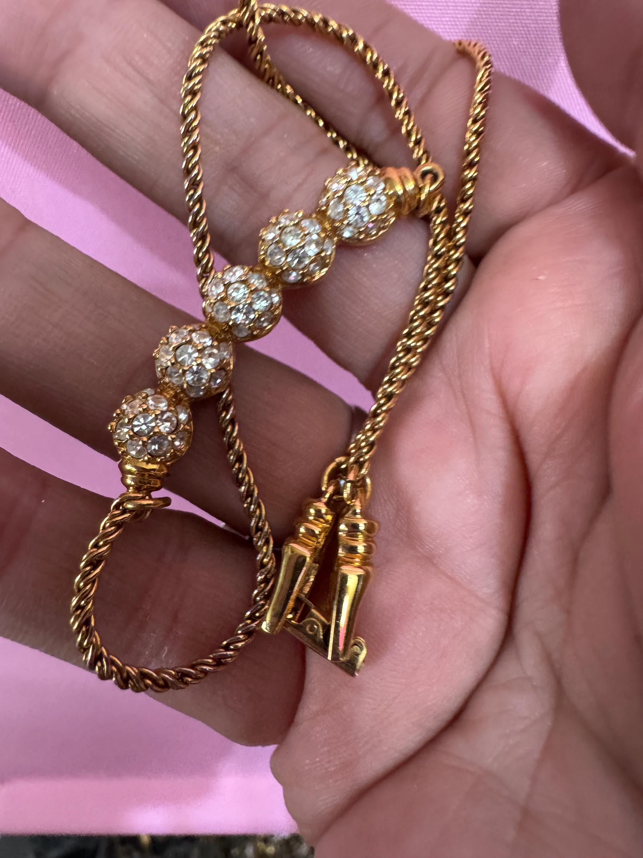 Signed Swarovski gold tone clear ball link crystal diamanté necklace