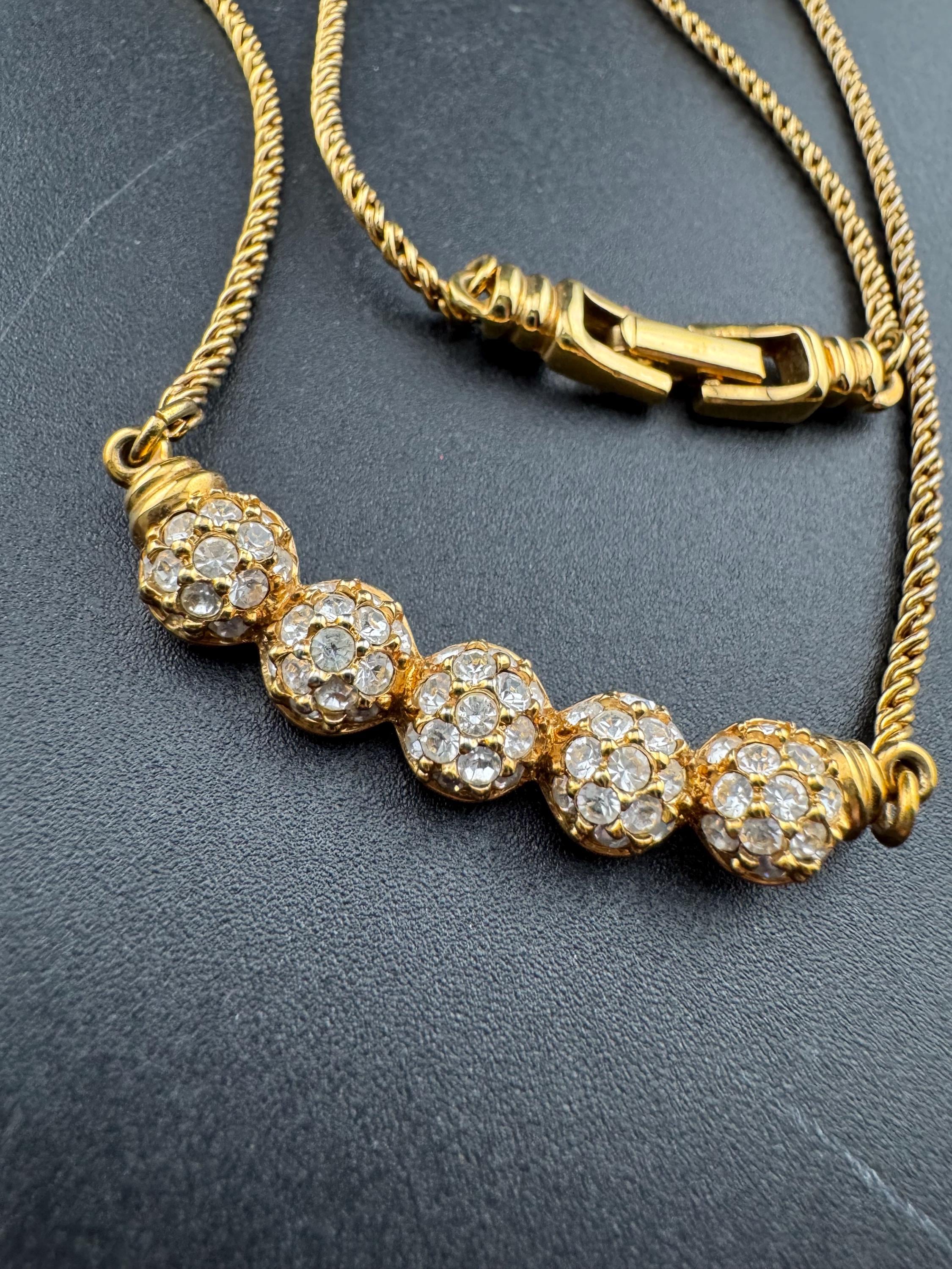 Signed Swarovski gold tone clear ball link crystal diamanté necklace