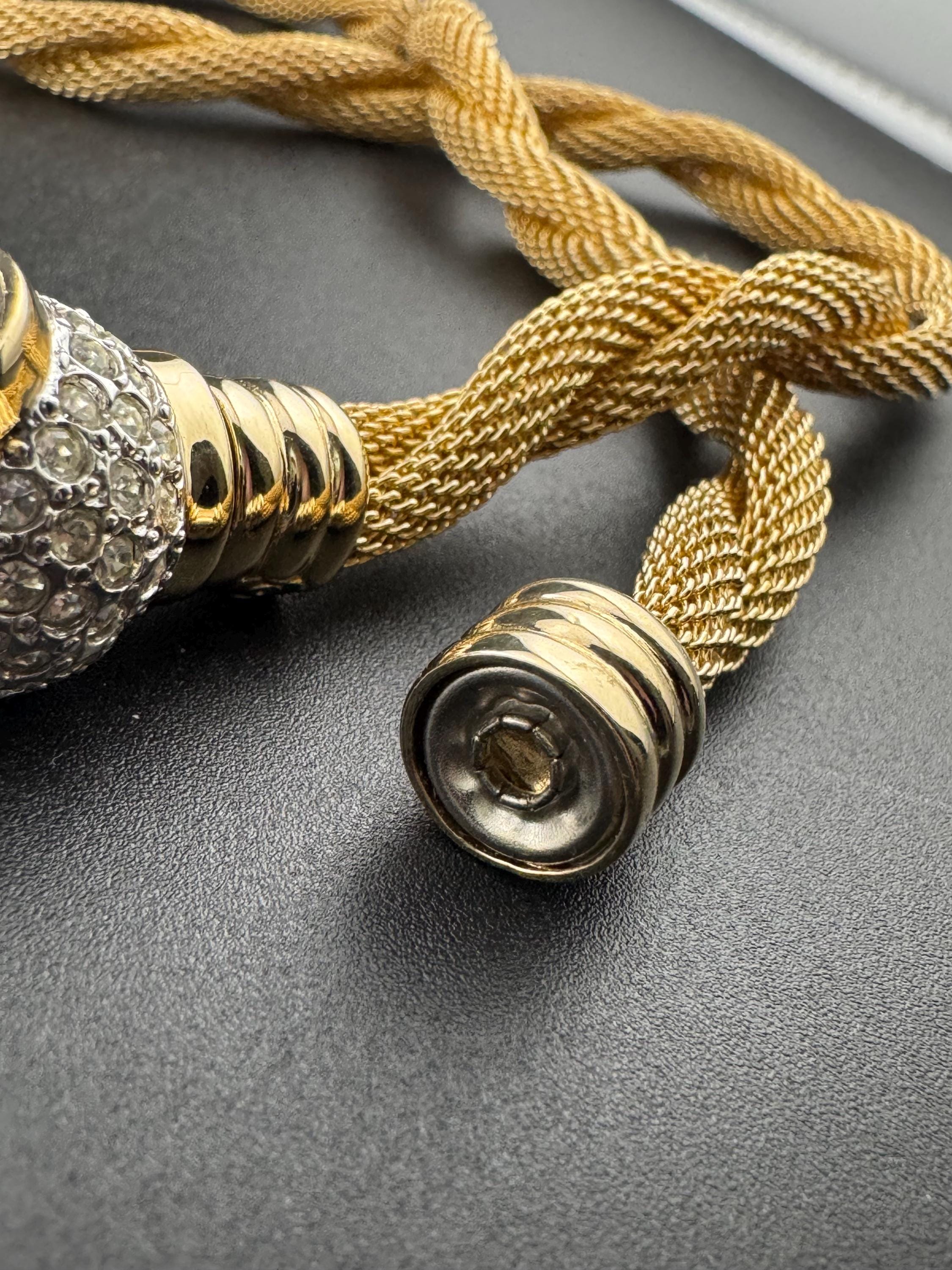 Signed IVANA Trump modernist and versatile gold tone wide mesh choker necklace with clear diamanté detail and popper clasp