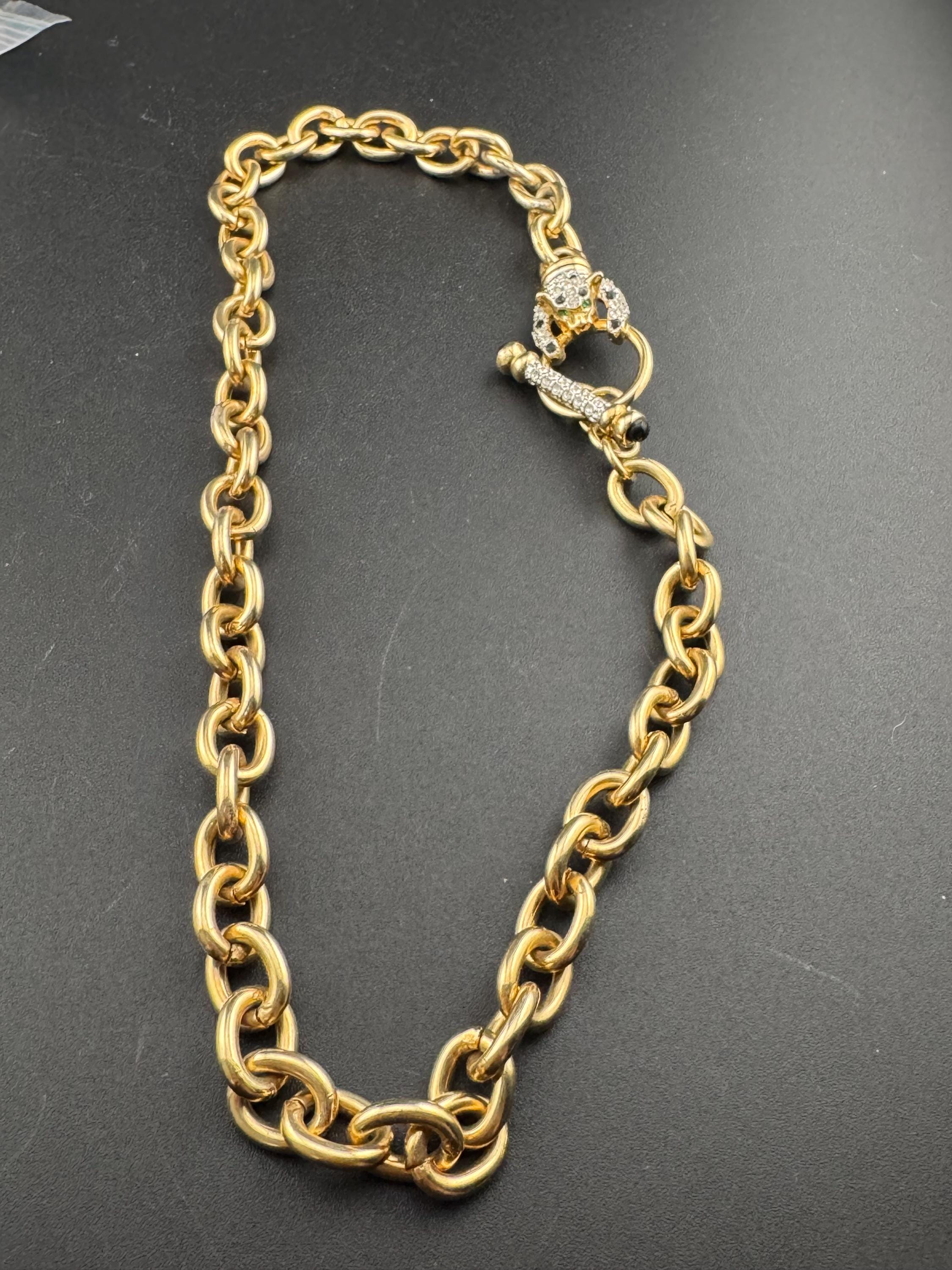 Signed IVANA Trump rhinestone leopard choker necklace with cabochon toggle clasp