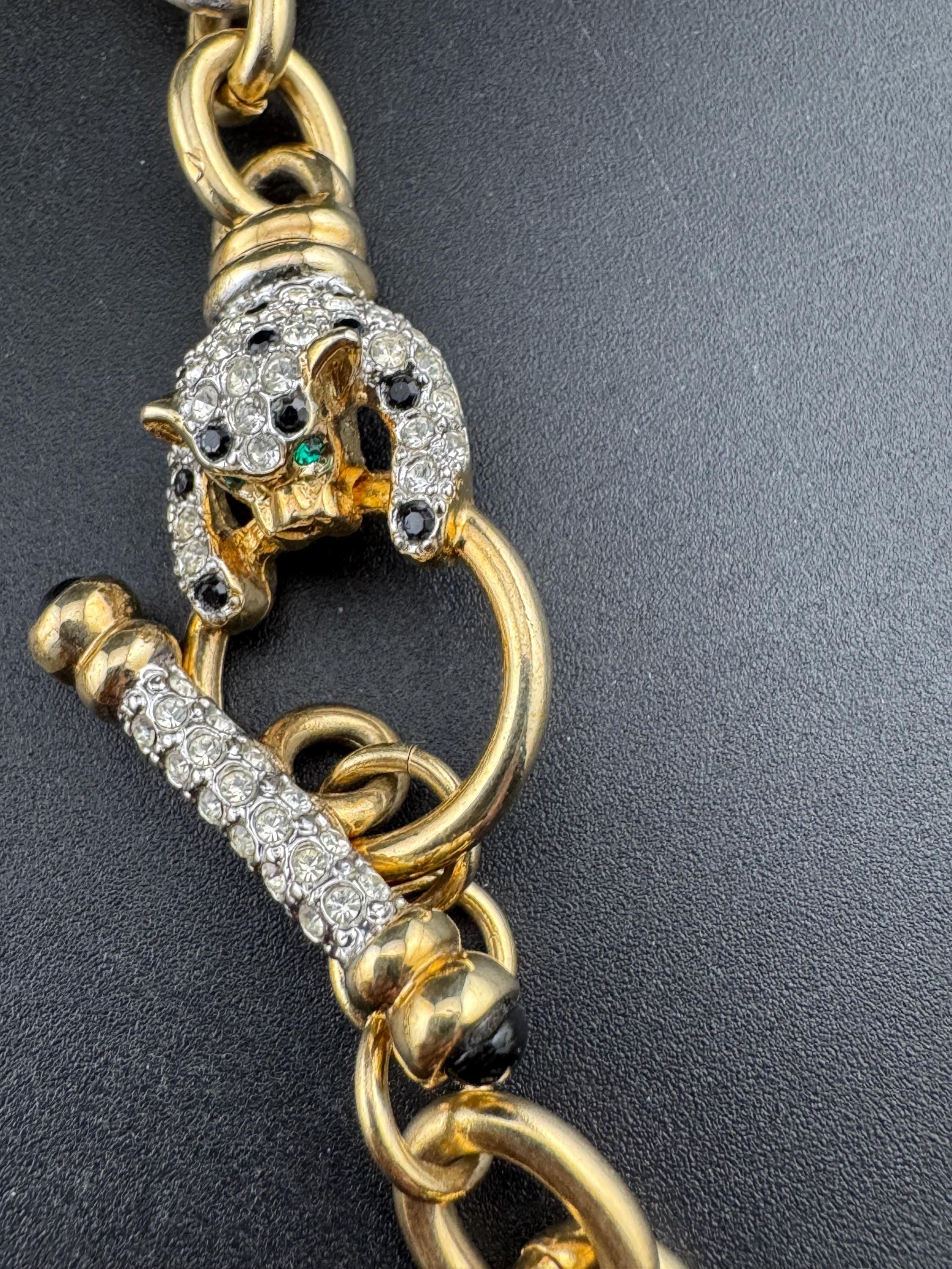 Signed IVANA Trump rhinestone leopard choker necklace with cabochon toggle clasp