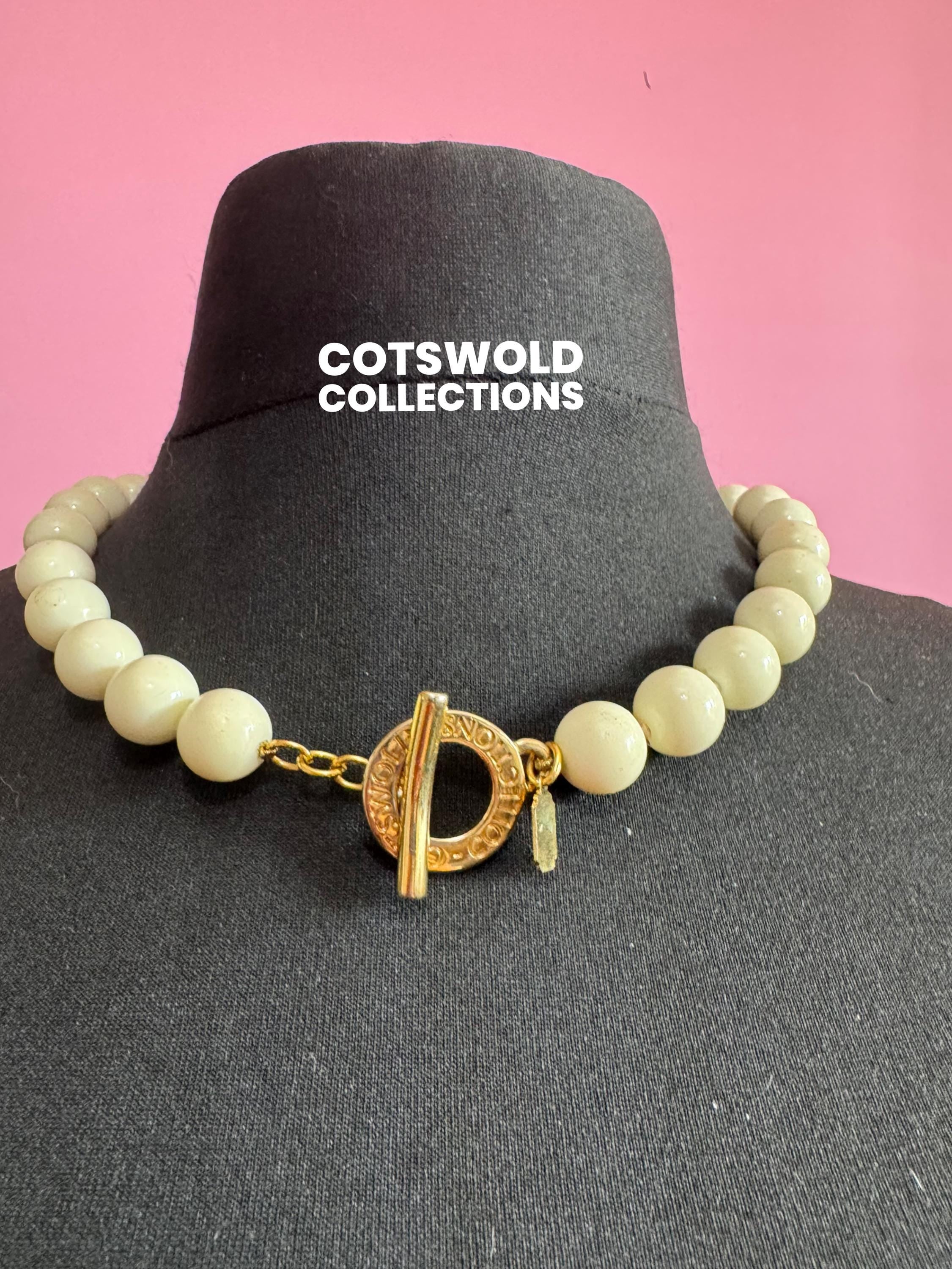 Signed Cotswold Collections Italian glass large beaded cream necklace adj to 50cm