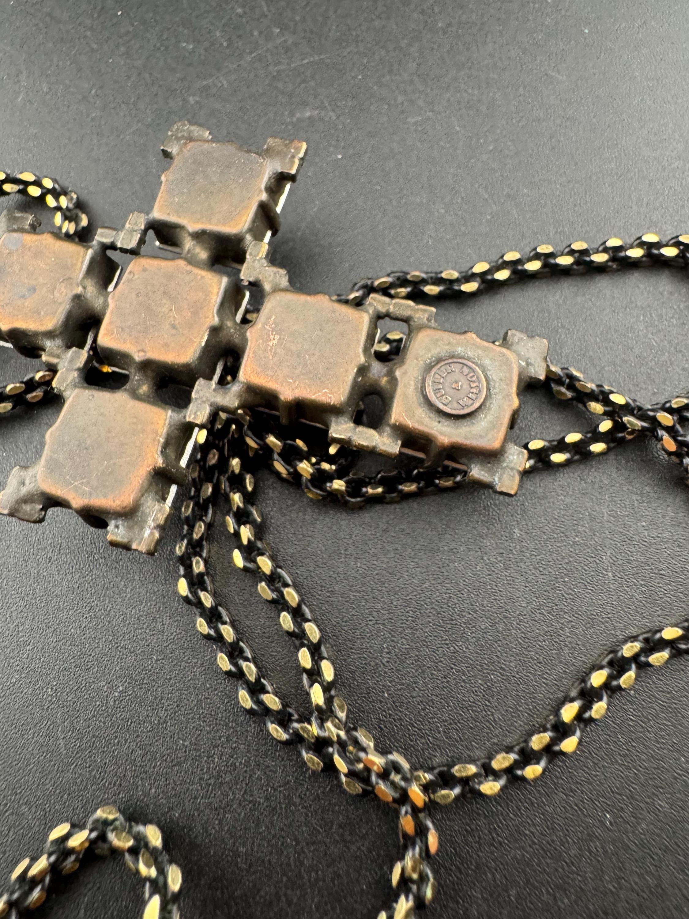 Signed Butler & Wilson Amethyst Rhinestone Cross Pendant Necklace