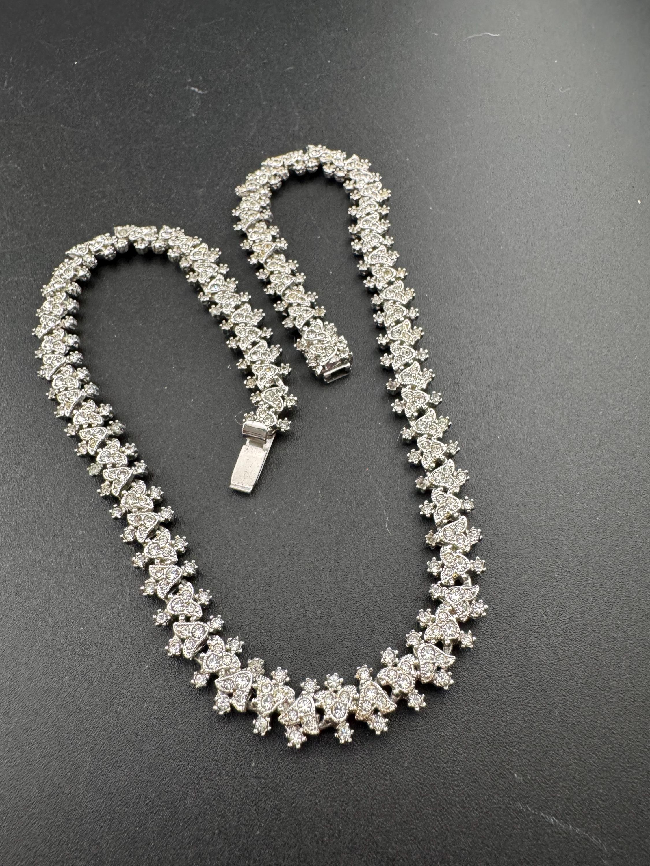 Petite fit Signed early A&S Attwood and Sawyer clear rhinestone collar crystal necklace silver tone 38cm