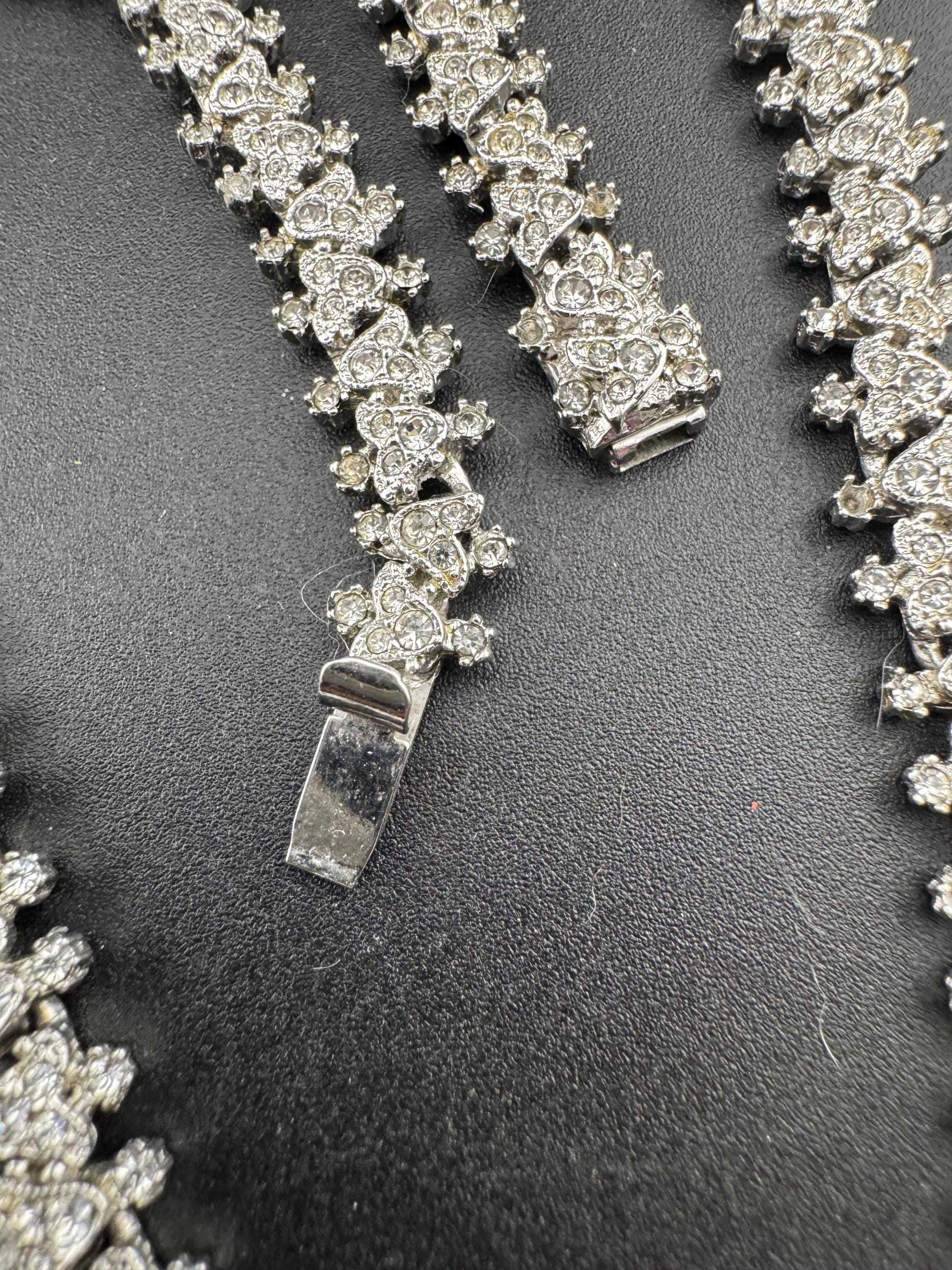 Petite fit Signed early A&S Attwood and Sawyer clear rhinestone collar crystal necklace silver tone 38cm