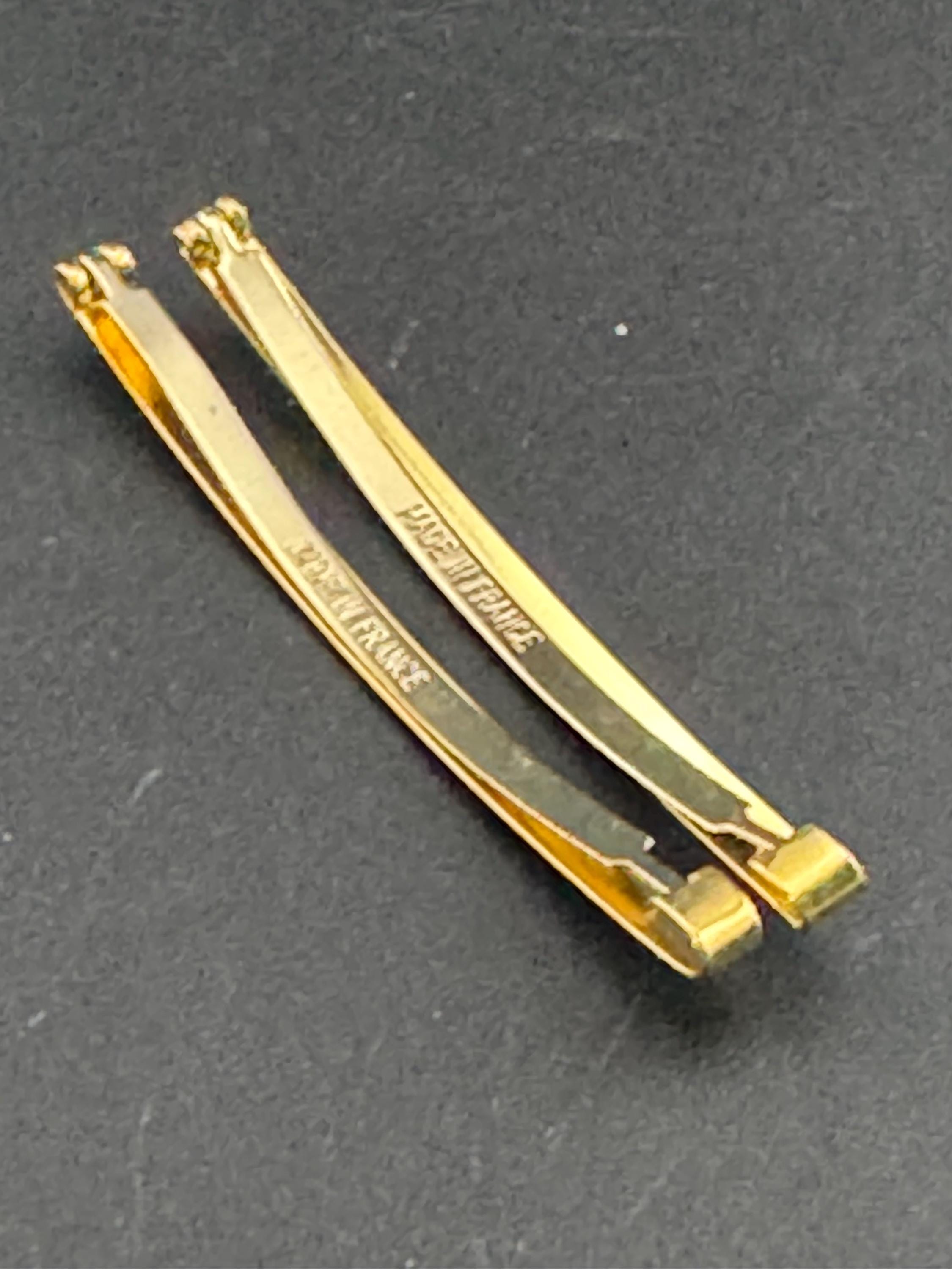 vintage pair of signed French plain long slim gold tone girls hair clips choice of 6cm or 5cm