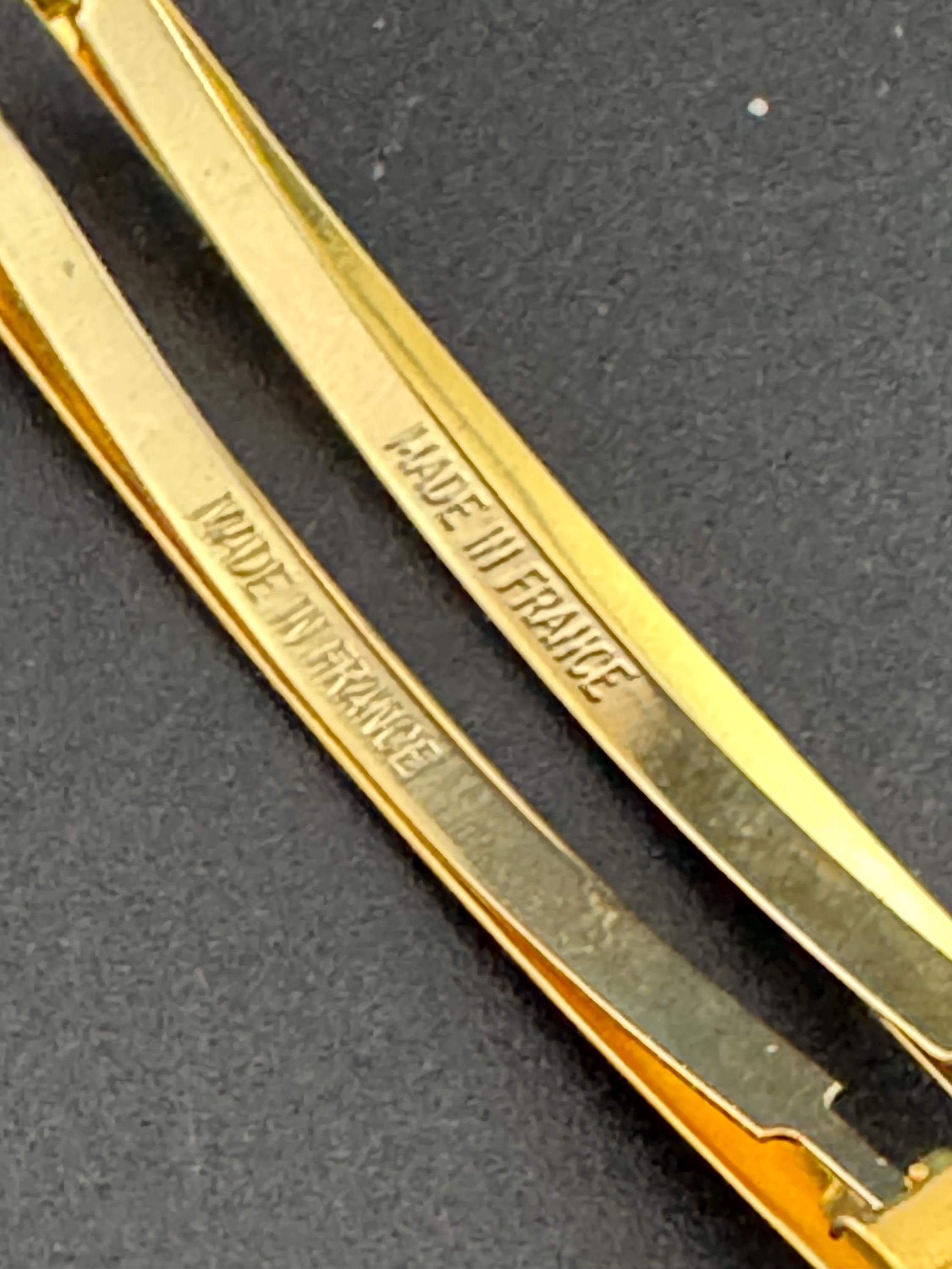 vintage pair of signed French plain long slim gold tone girls hair clips choice of 6cm or 5cm