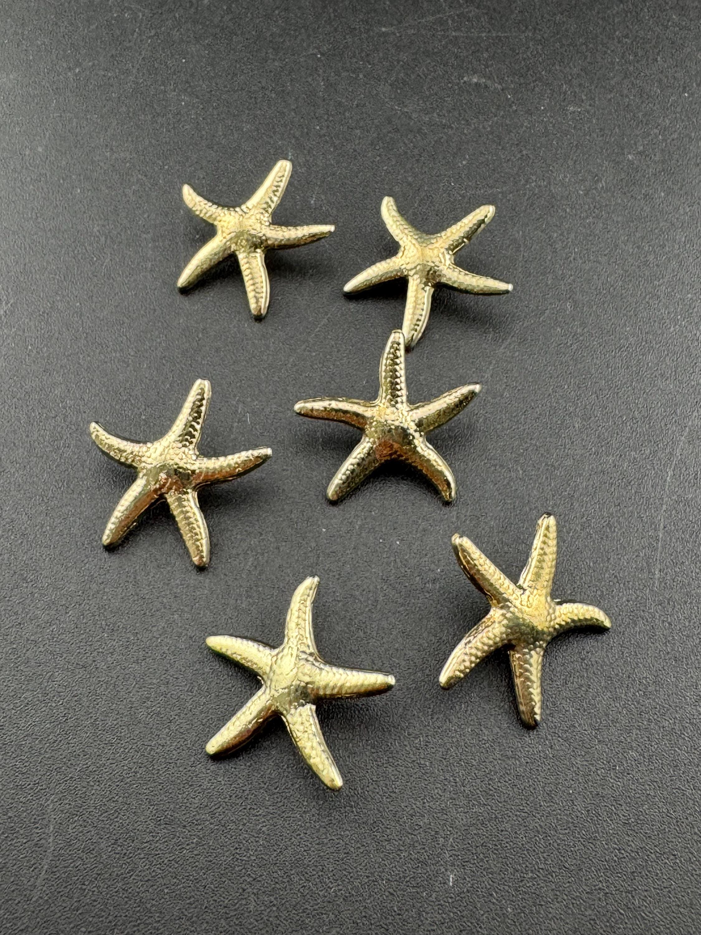 Pack of 6 pieces 20mm gold tone starfish buttons with metal shank nautical style