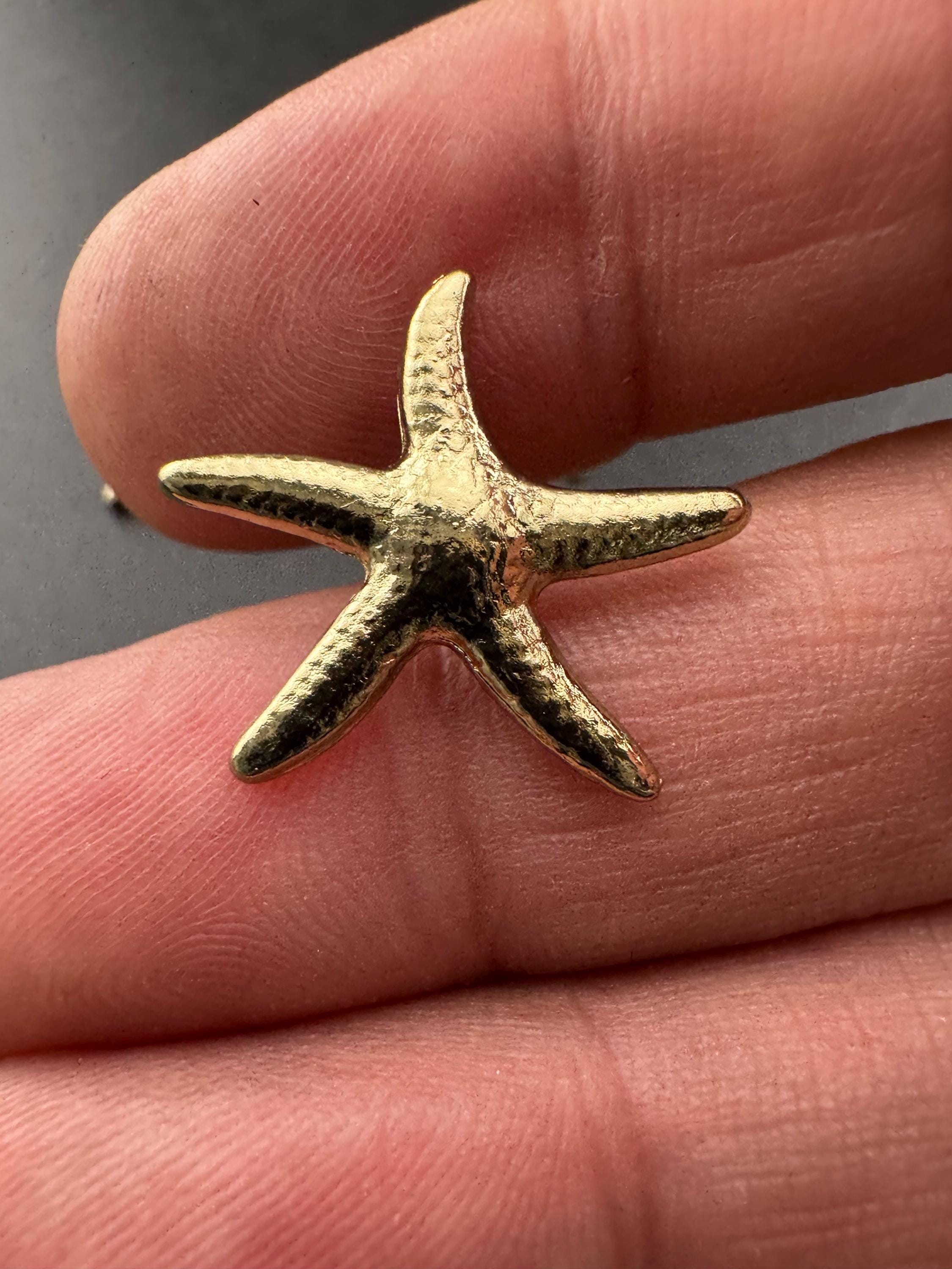Pack of 6 pieces 20mm gold tone starfish buttons with metal shank nautical style
