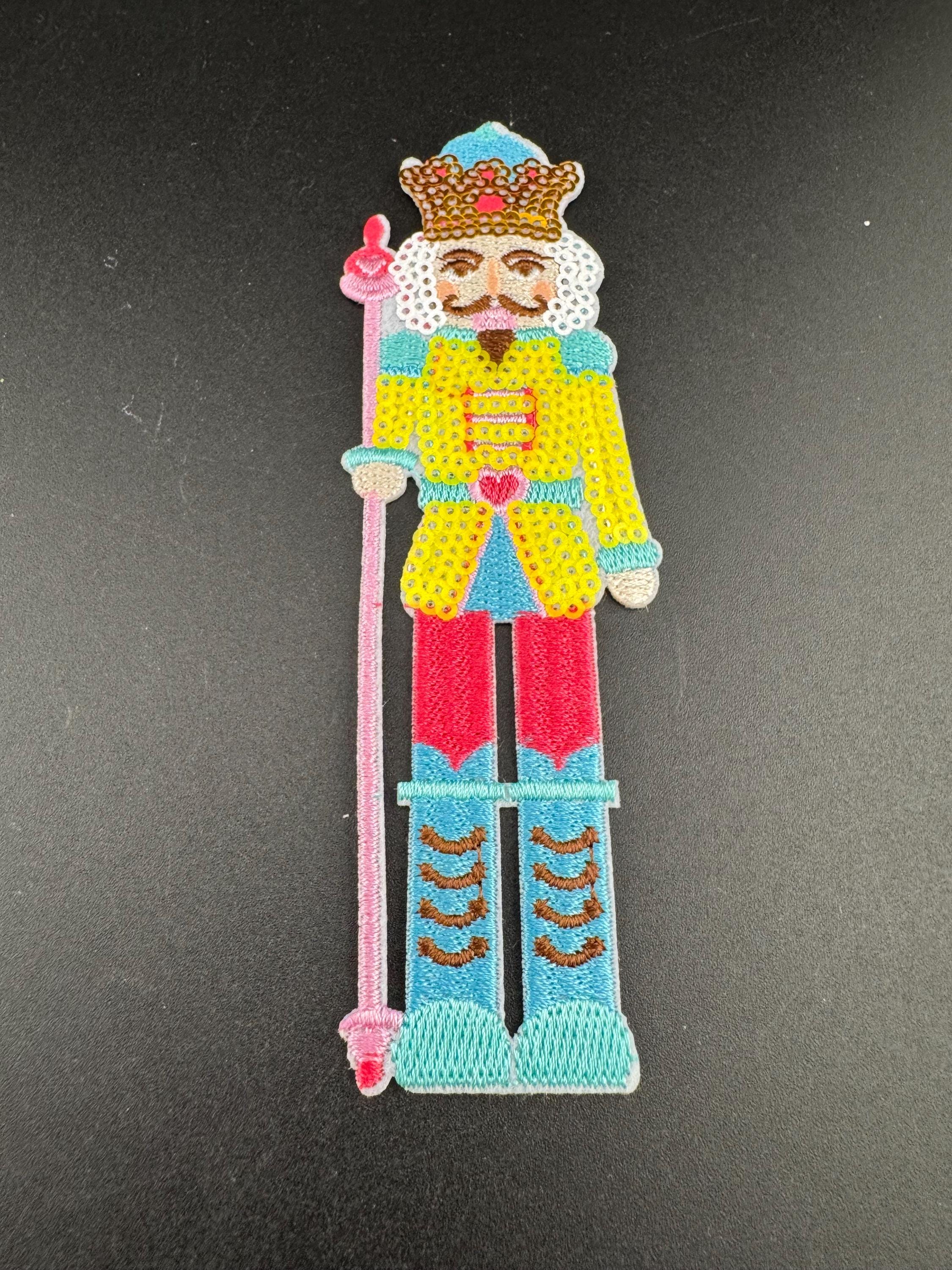 Sequin Nutcracker Soldier Patch: Iron-On Applique (14cm x 5cm)