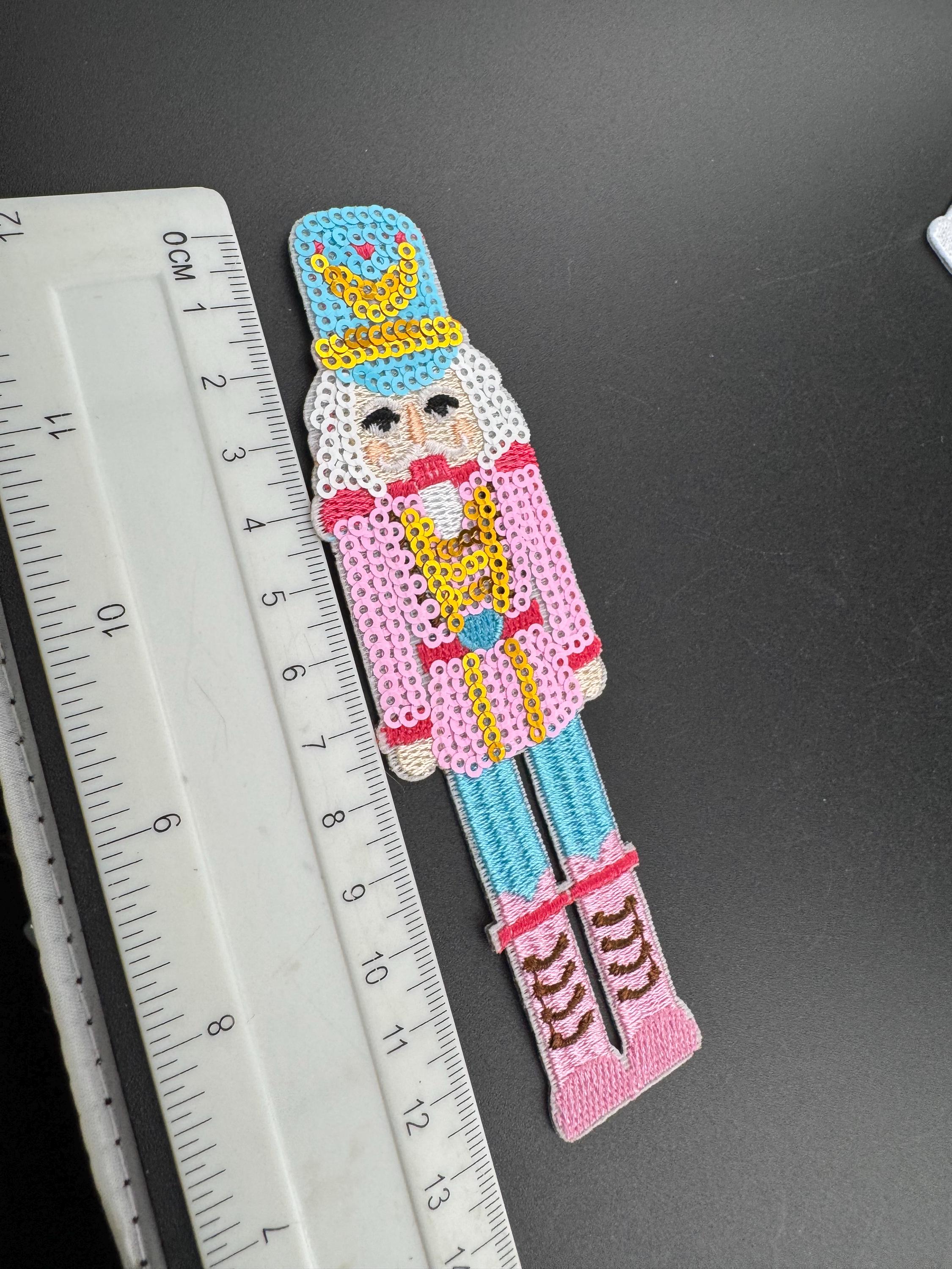 Sequin Nutcracker Soldier Patch: Iron-On Applique (14cm x 5cm)