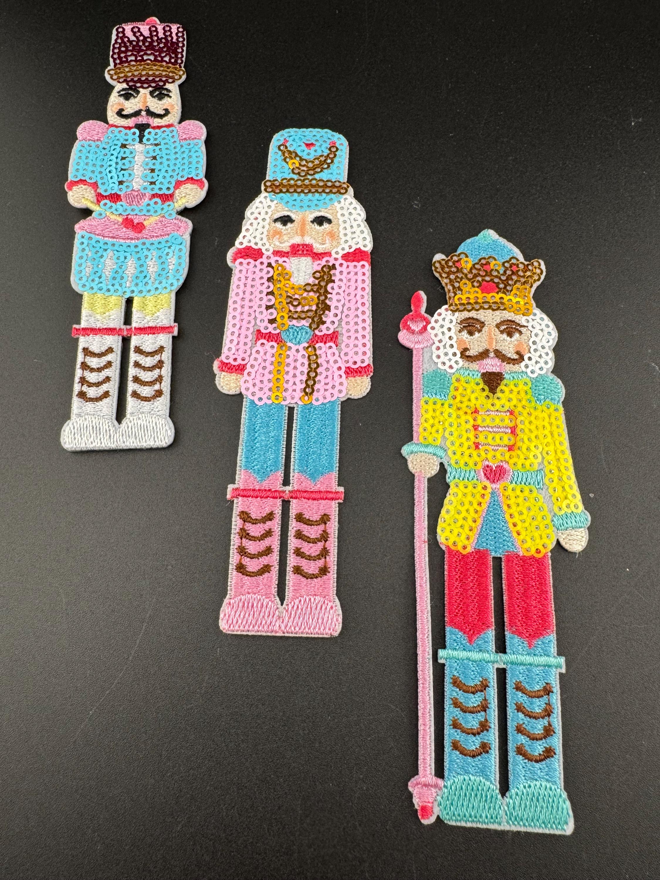 Sequin Nutcracker Soldier Patch: Iron-On Applique (14cm x 5cm)