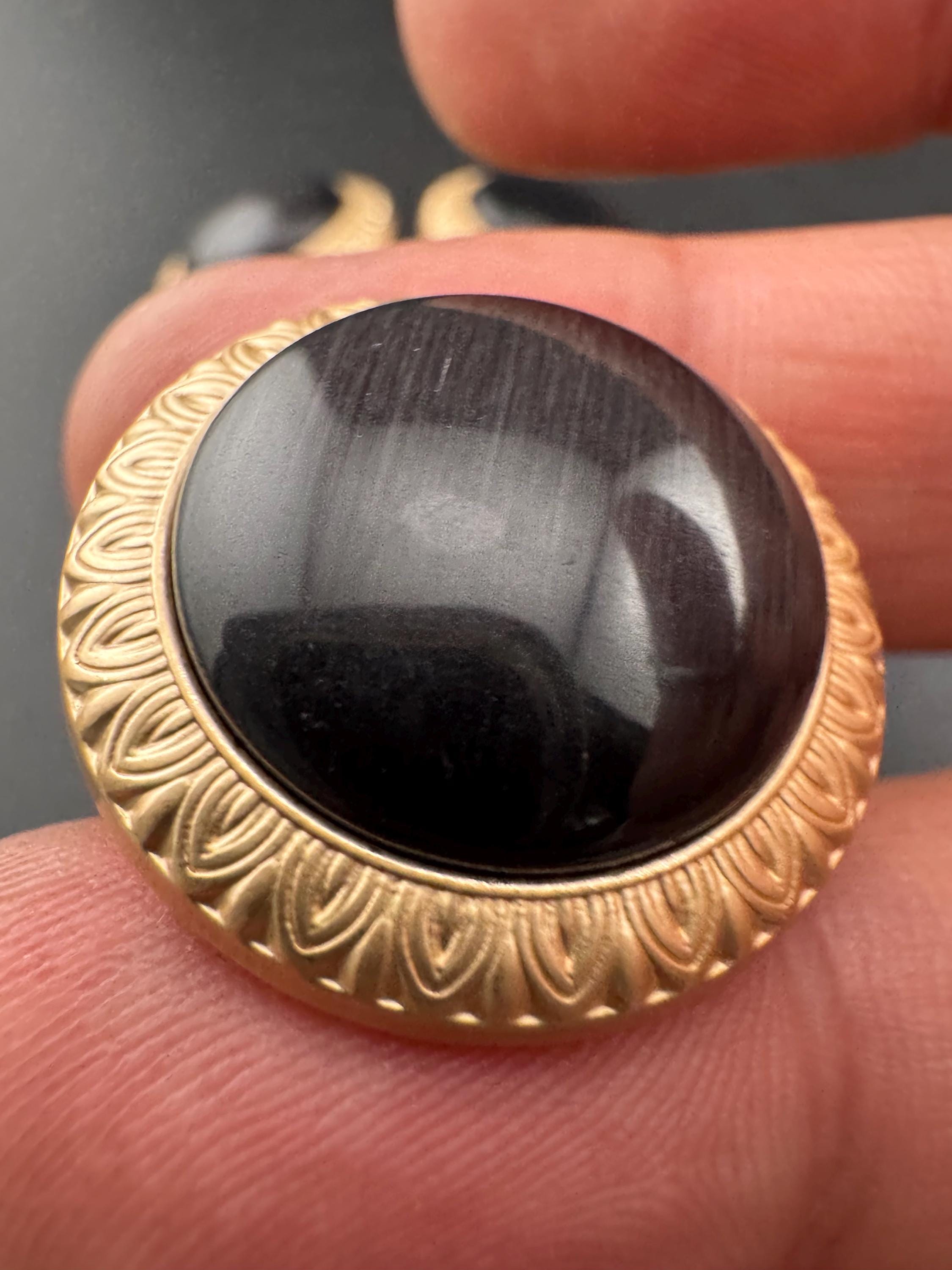 5 Black Acrylic Buttons: Gold Metal Shank, 18mm/25mm